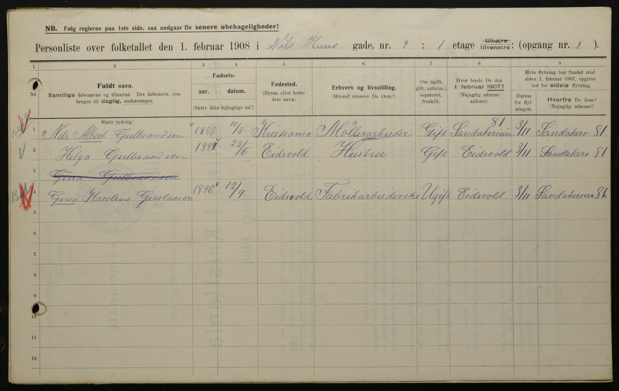 OBA, Municipal Census 1908 for Kristiania, 1908, p. 63666