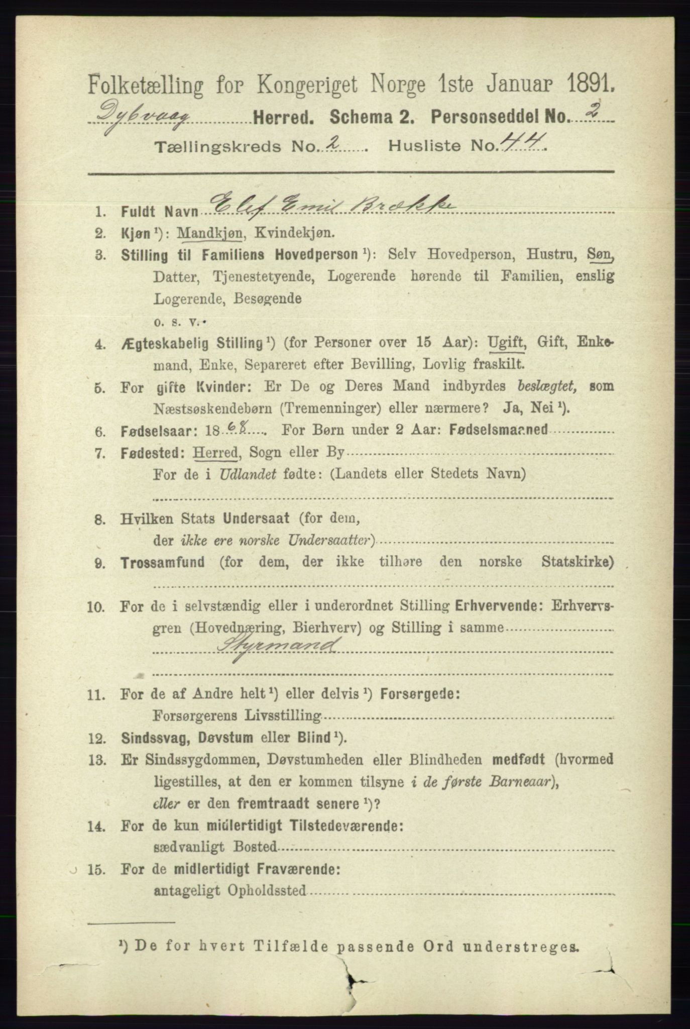 RA, 1891 census for 0915 Dypvåg, 1891, p. 755