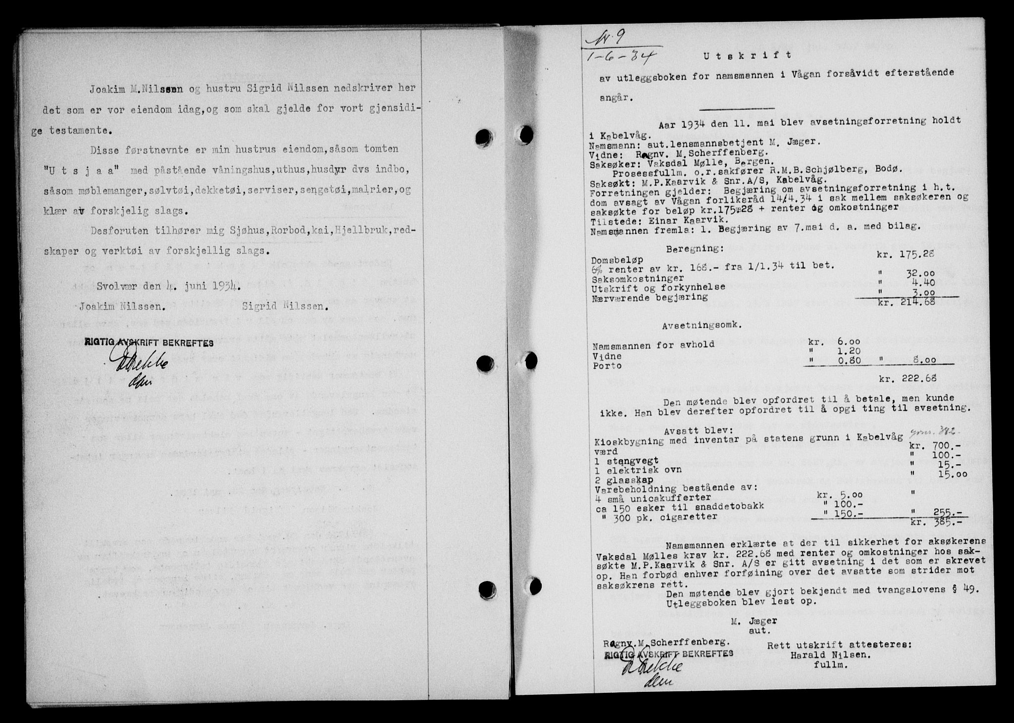 Lofoten sorenskriveri, SAT/A-0017/1/2/2C/L0029b: Mortgage book no. 29b, 1934-1934, Deed date: 01.06.1934