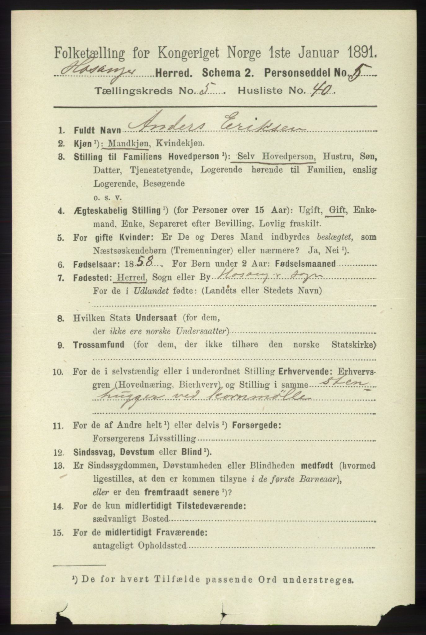 RA, 1891 census for 1253 Hosanger, 1891, p. 2069