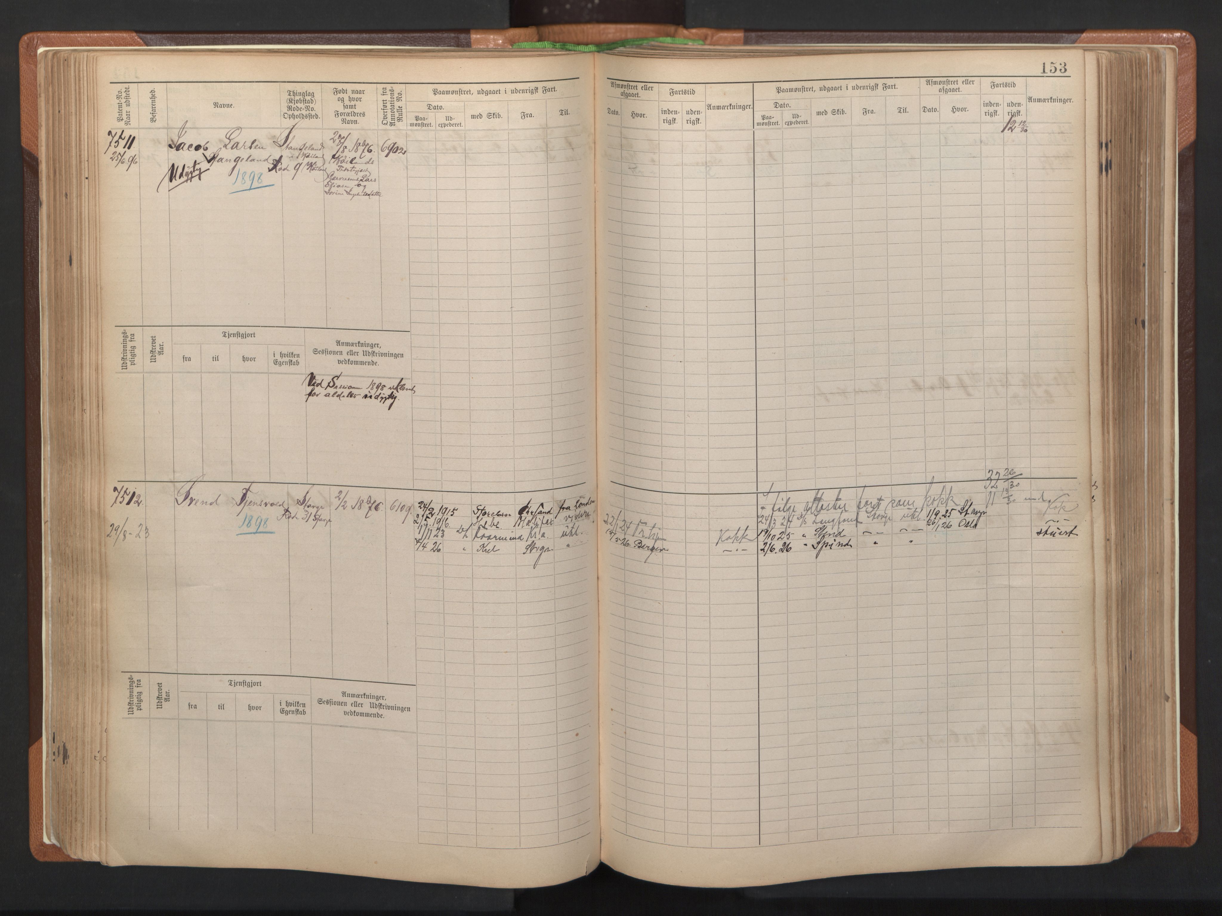 Stavanger sjømannskontor, AV/SAST-A-102006/F/Fb/Fbb/L0012: Sjøfartshovedrulle, patentnr. 7207-8158, 1894-1904, p. 156