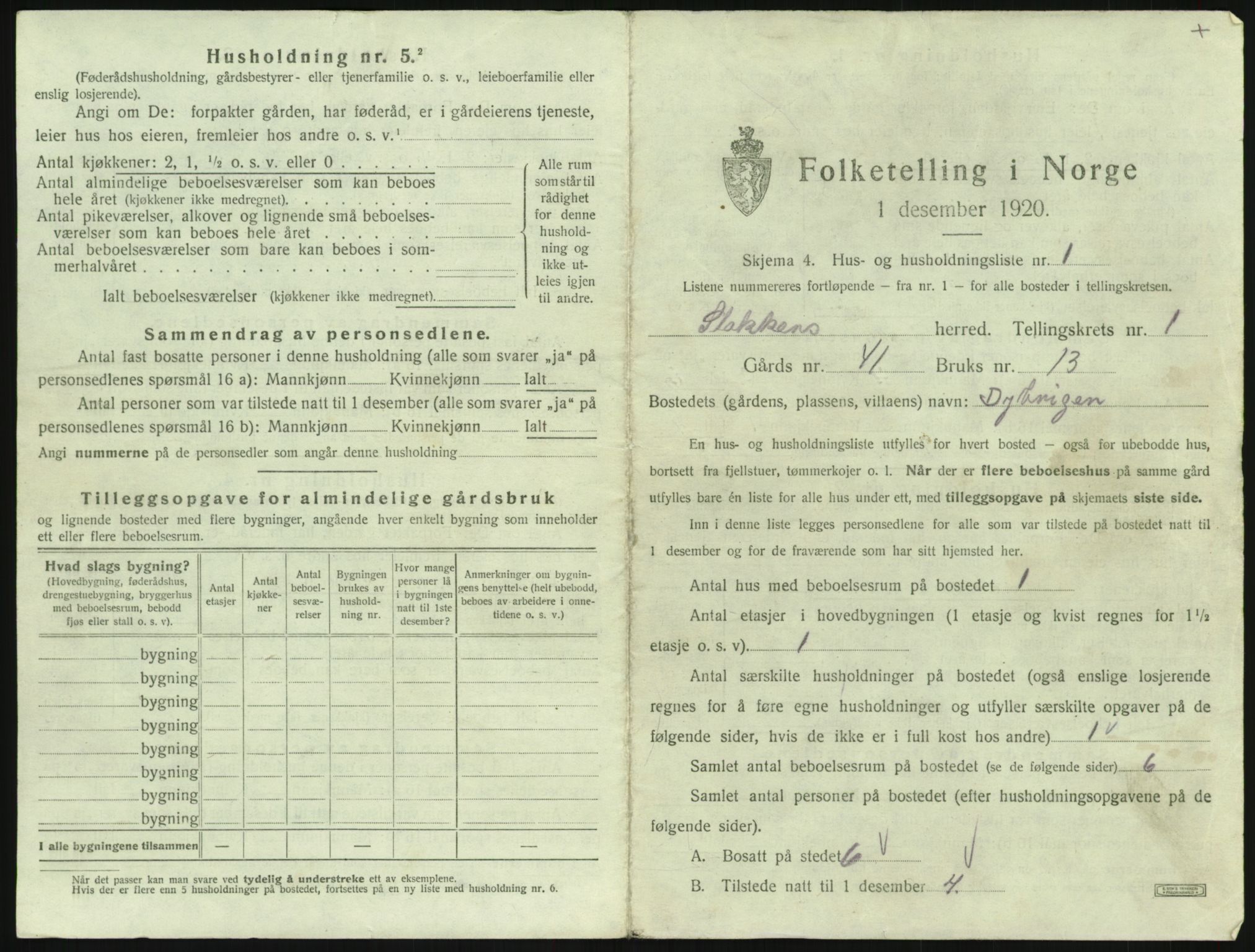 SAK, 1920 census for Stokken, 1920, p. 28