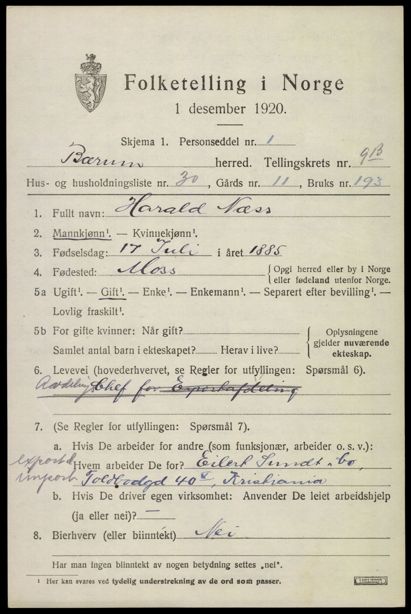 SAO, 1920 census for Bærum, 1920, p. 21022