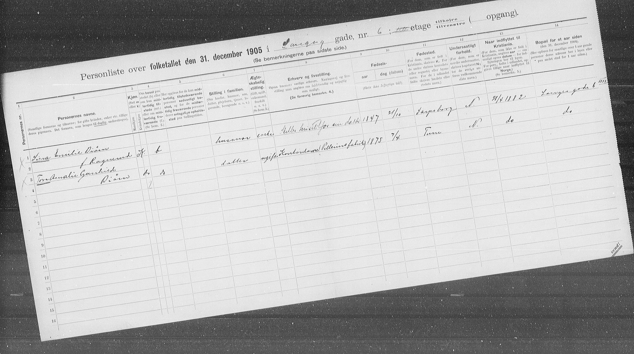 OBA, Municipal Census 1905 for Kristiania, 1905, p. 30069