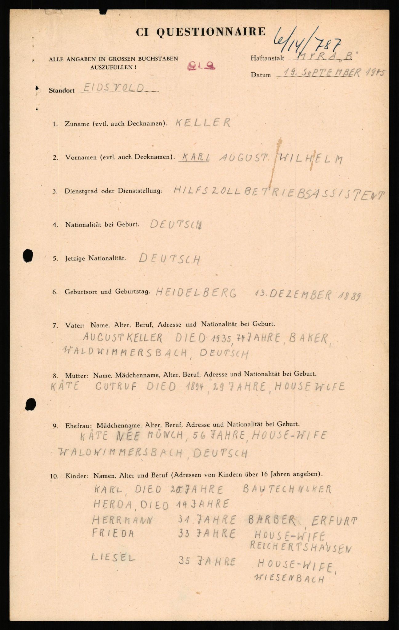 Forsvaret, Forsvarets overkommando II, AV/RA-RAFA-3915/D/Db/L0016: CI Questionaires. Tyske okkupasjonsstyrker i Norge. Tyskere., 1945-1946, p. 289