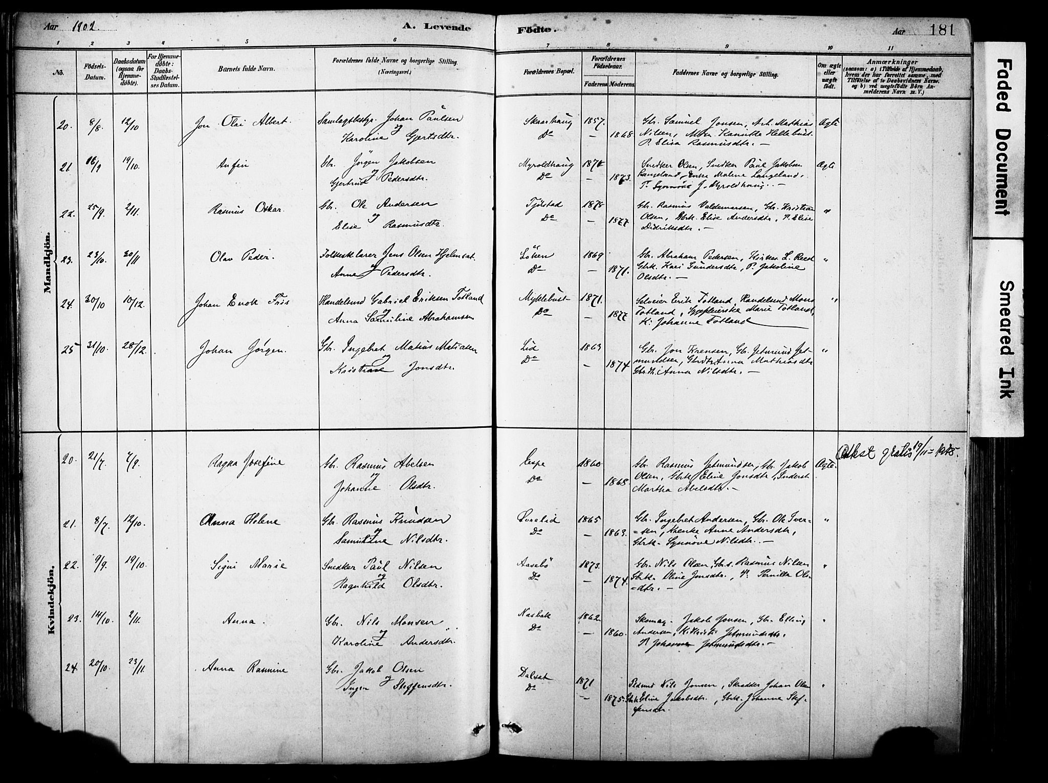 Eid sokneprestembete, AV/SAB-A-82301/H/Haa/Haab/L0001: Parish register (official) no. B 1, 1879-1906, p. 181