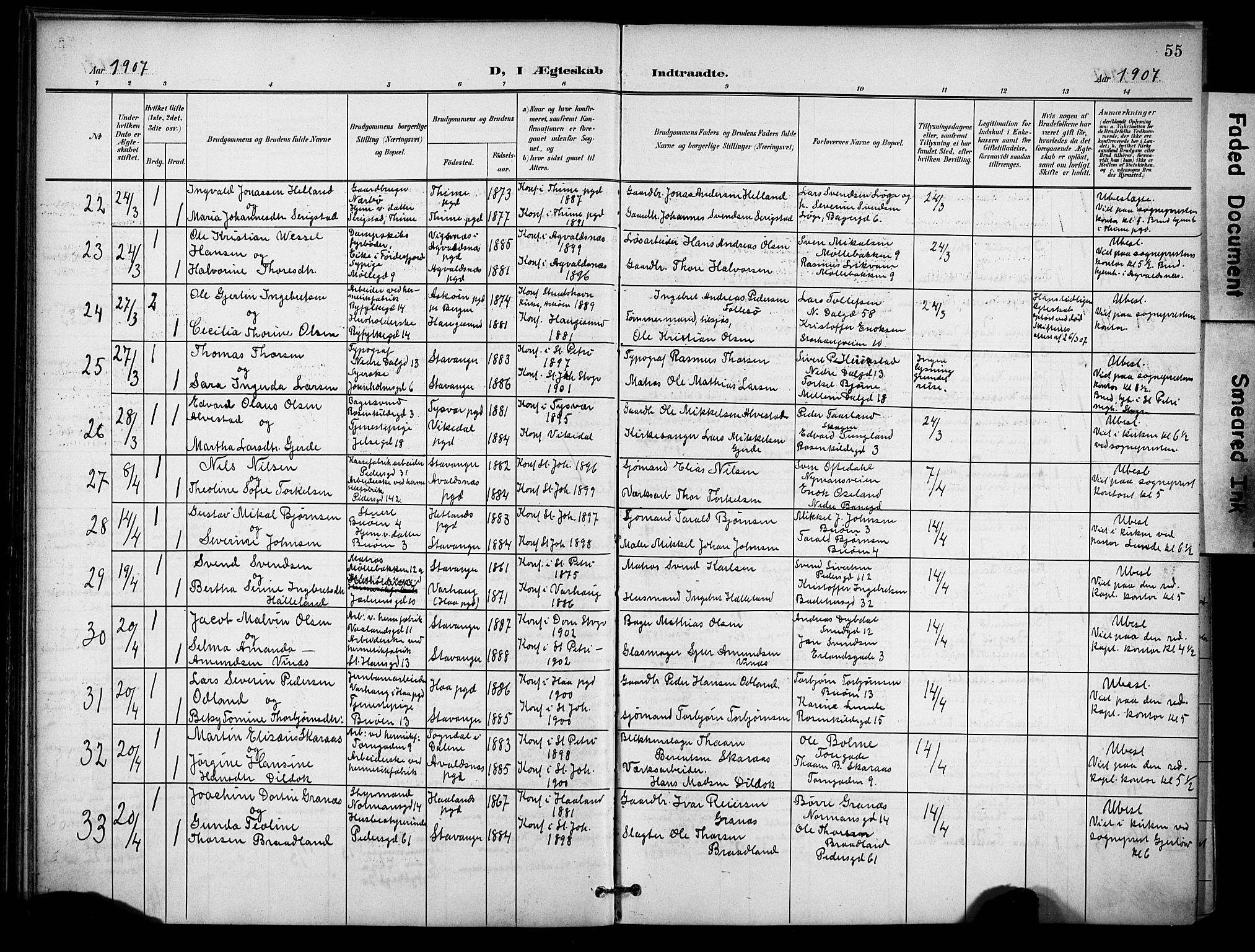 St. Johannes sokneprestkontor, AV/SAST-A-101814/001/30/30BB/L0005: Parish register (copy) no. B 5, 1901-1917, p. 55