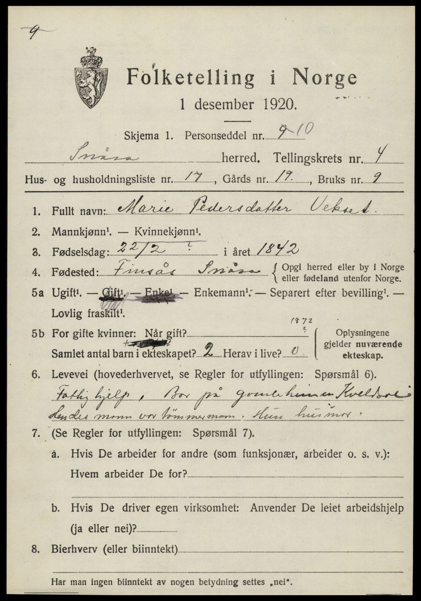 SAT, 1920 census for Snåsa, 1920, p. 2226