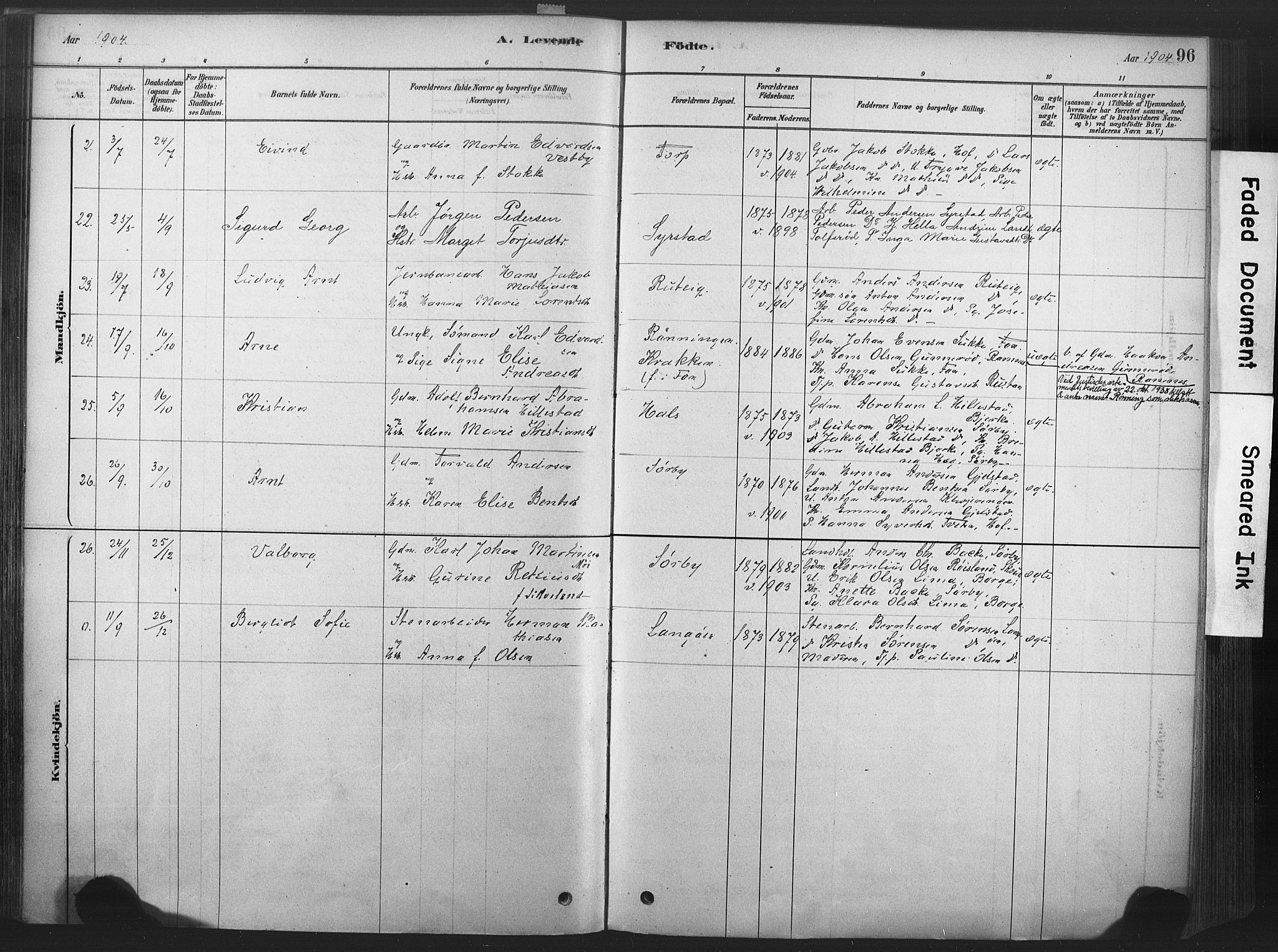 Våle kirkebøker, AV/SAKO-A-334/F/Fa/L0011: Parish register (official) no. I 11, 1878-1906, p. 96