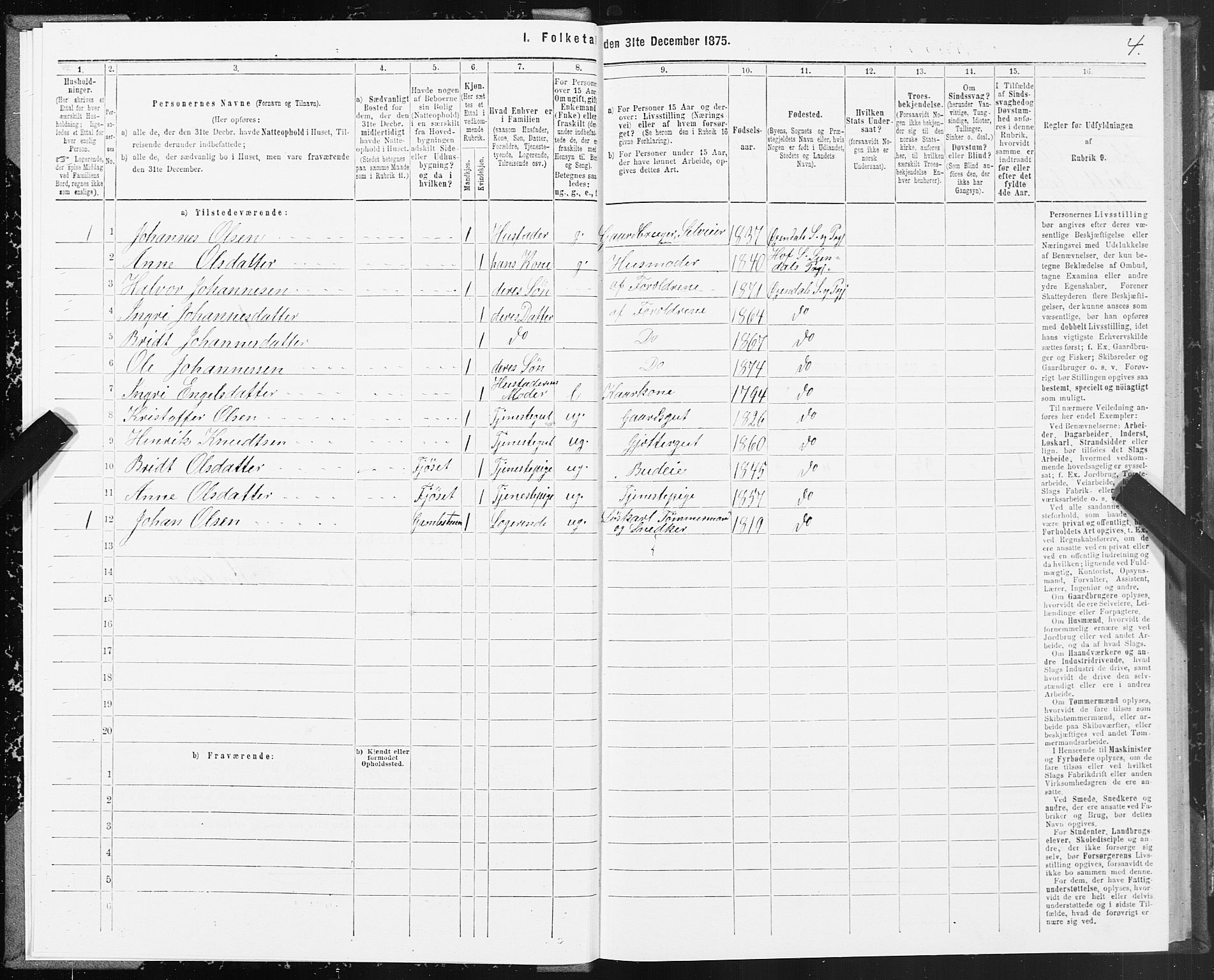 SAT, 1875 census for 1561P Øksendal, 1875, p. 1004