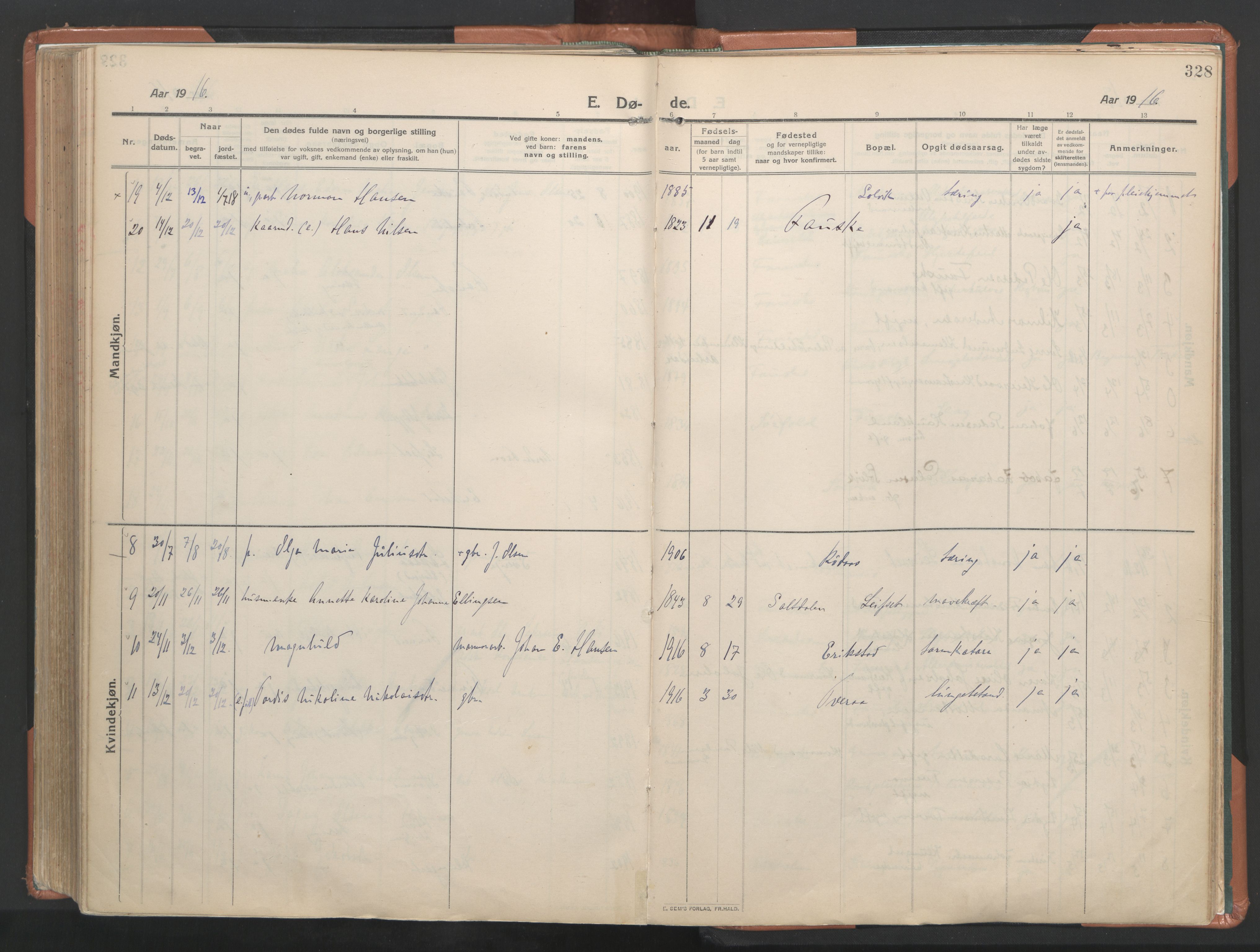 Ministerialprotokoller, klokkerbøker og fødselsregistre - Nordland, AV/SAT-A-1459/849/L0698: Parish register (official) no. 849A09, 1911-1924, p. 328