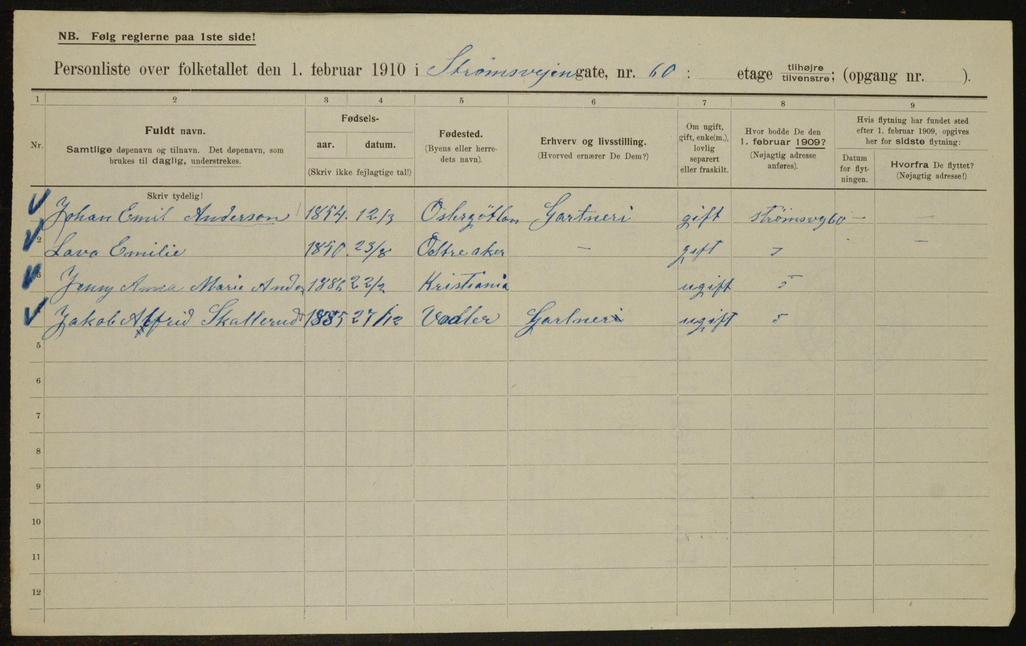 OBA, Municipal Census 1910 for Kristiania, 1910, p. 99106