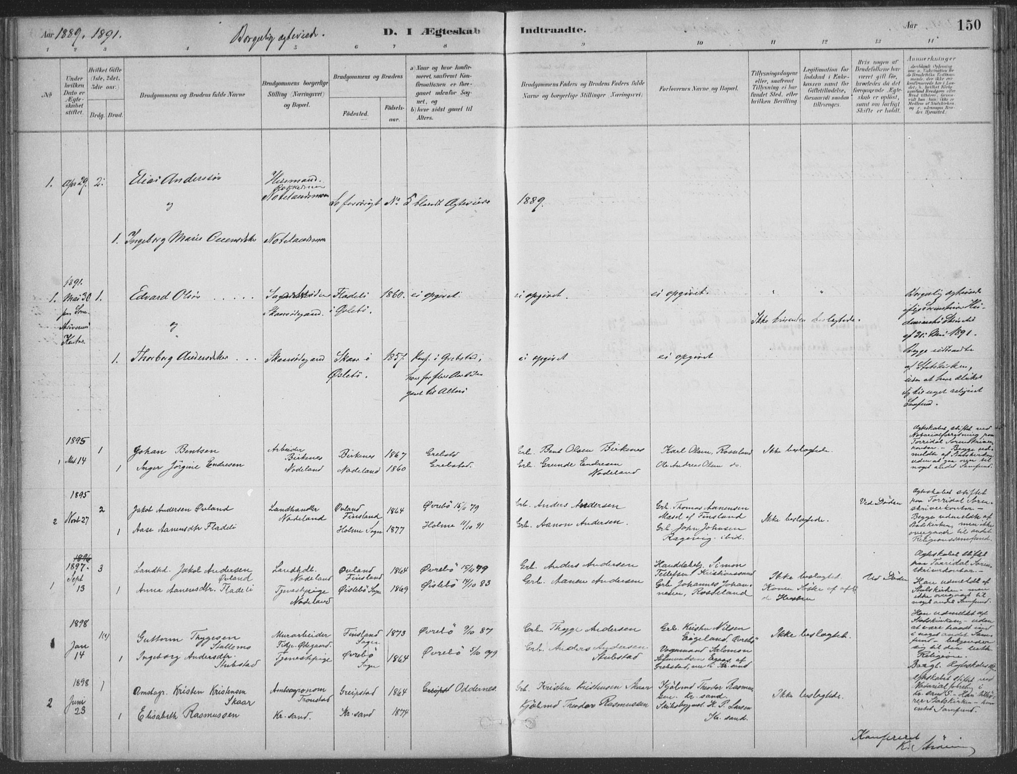 Søgne sokneprestkontor, SAK/1111-0037/F/Fa/Faa/L0003: Parish register (official) no. A 3, 1883-1910, p. 150