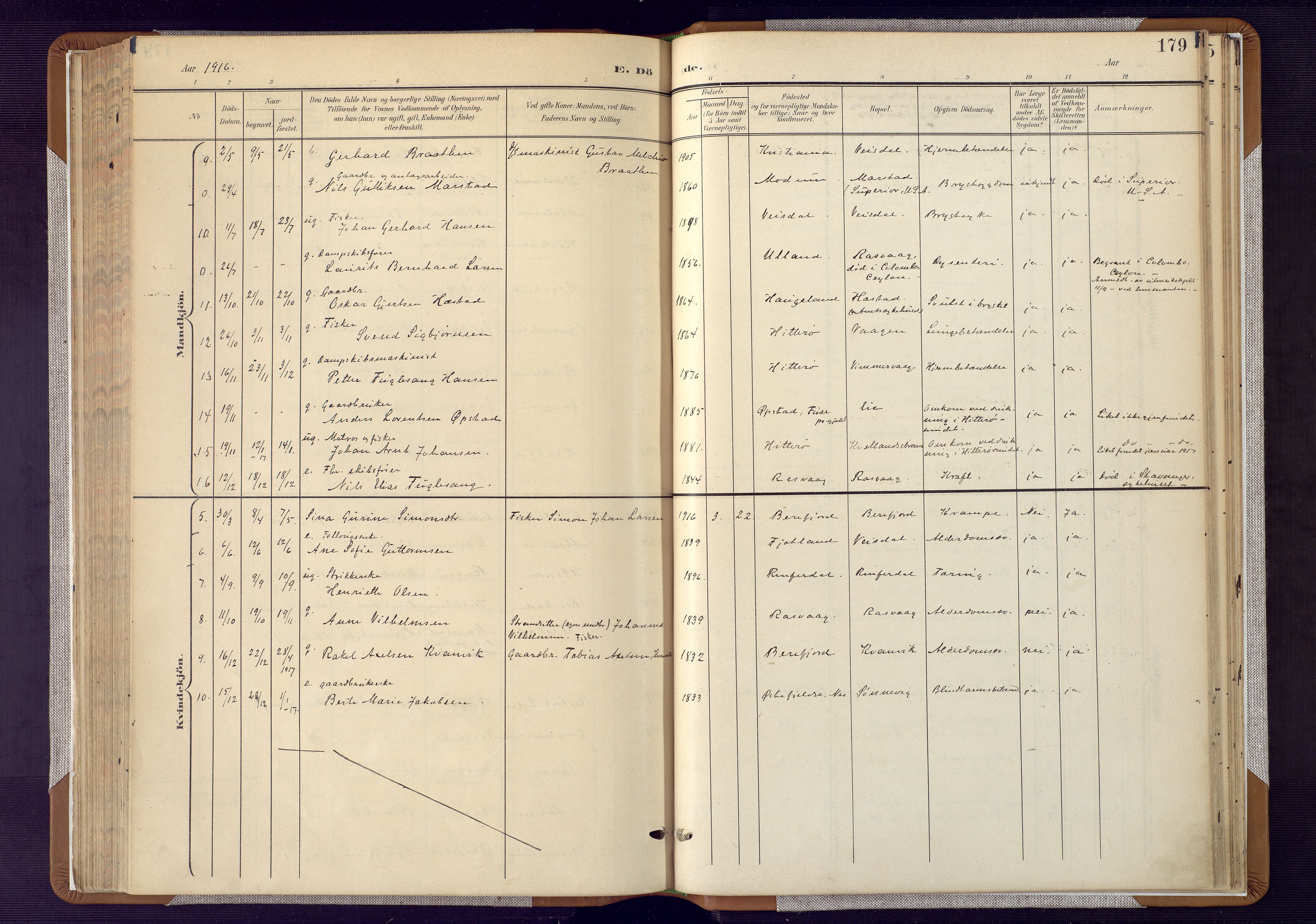 Flekkefjord sokneprestkontor, AV/SAK-1111-0012/F/Fa/Fab/L0007: Parish register (official) no. A 7, 1902-1921, p. 179