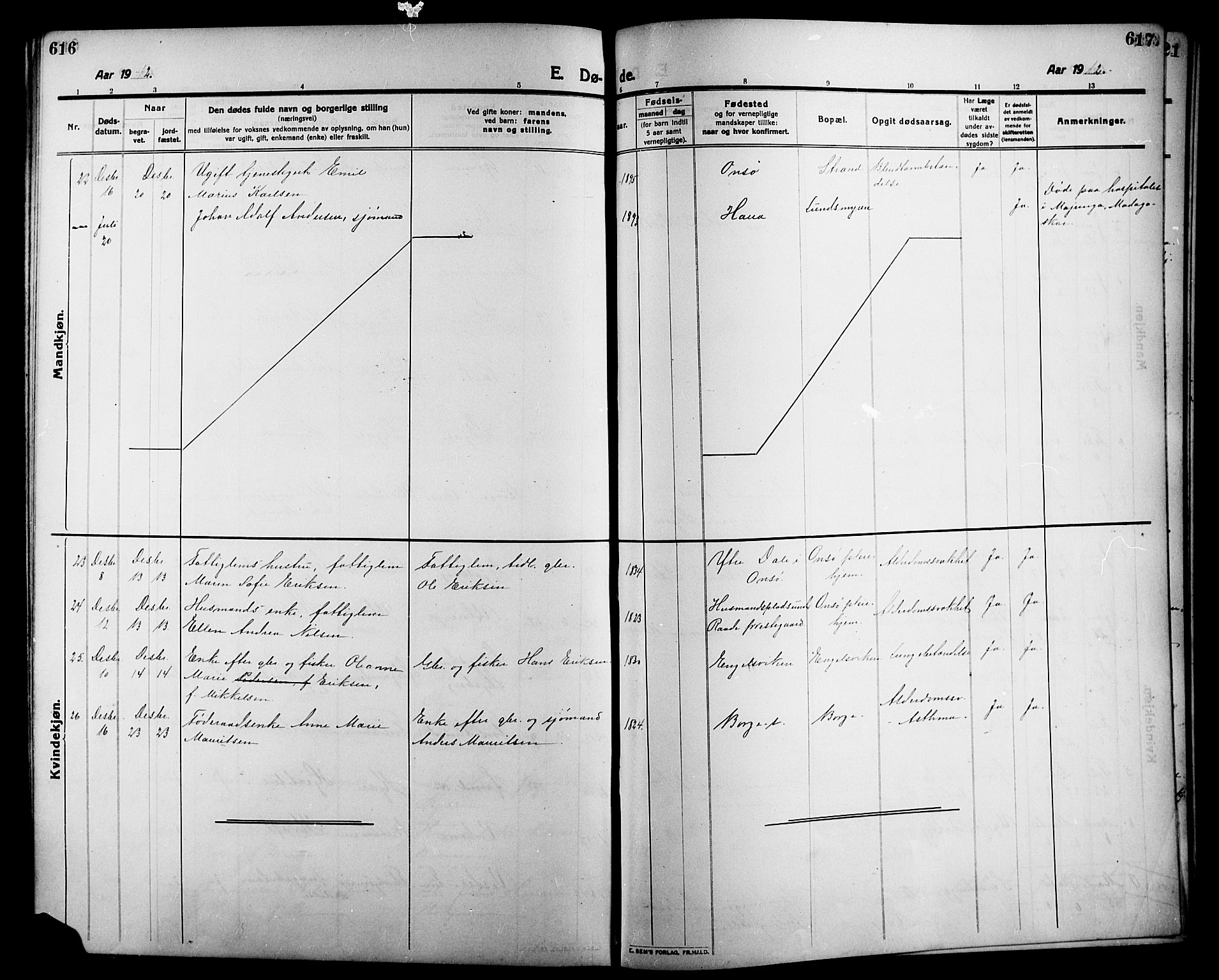 Onsøy prestekontor Kirkebøker, AV/SAO-A-10914/G/Ga/L0003: Parish register (copy) no. I 3, 1910-1926, p. 616-617