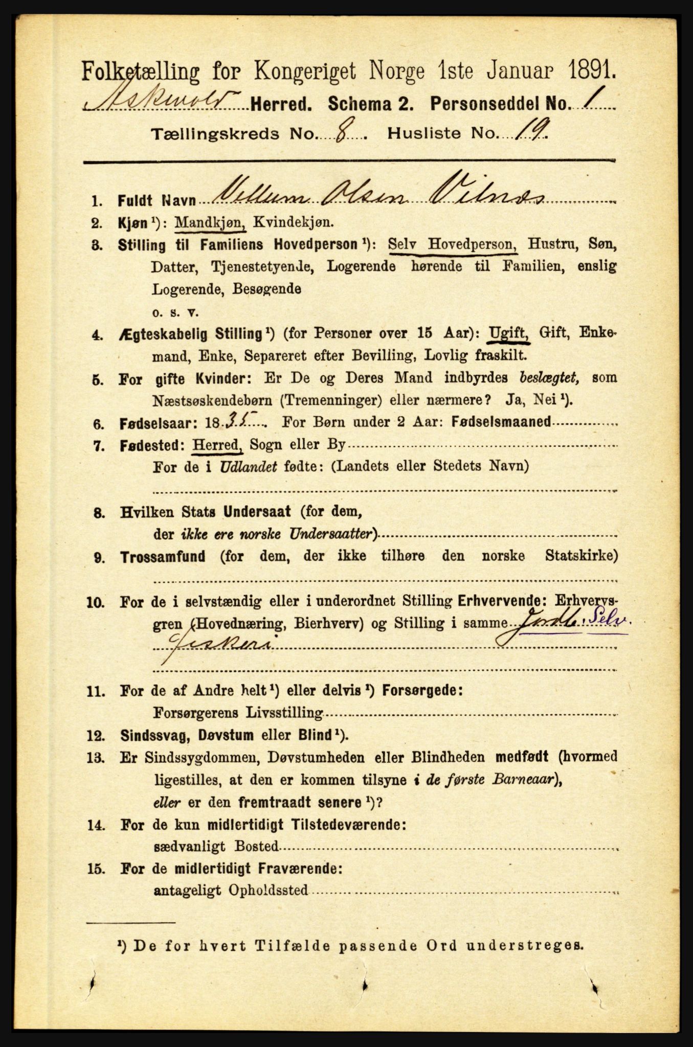 RA, 1891 census for 1428 Askvoll, 1891, p. 2254