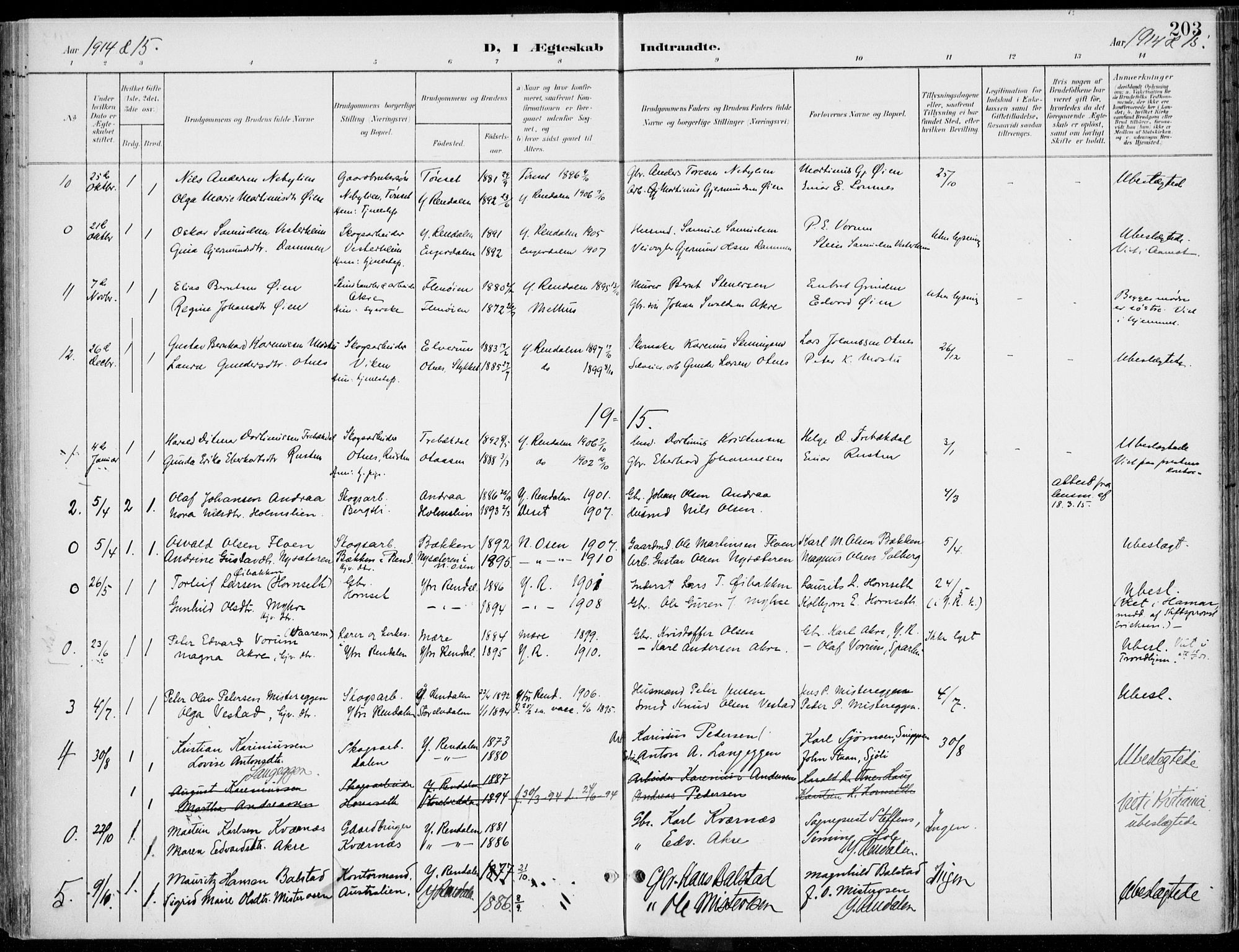 Rendalen prestekontor, SAH/PREST-054/H/Ha/Haa/L0011: Parish register (official) no. 11, 1901-1925, p. 203
