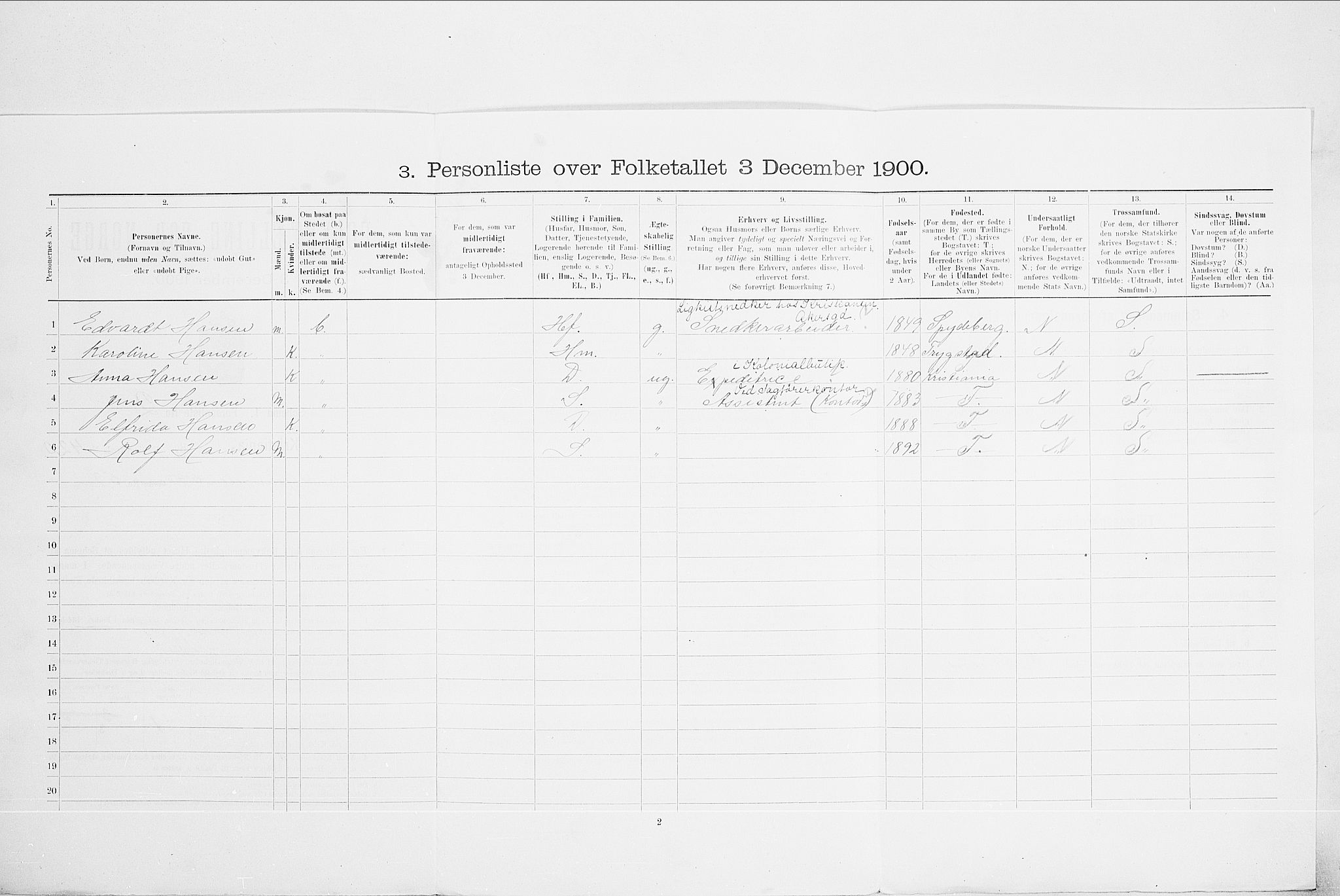 SAO, 1900 census for Kristiania, 1900, p. 105167