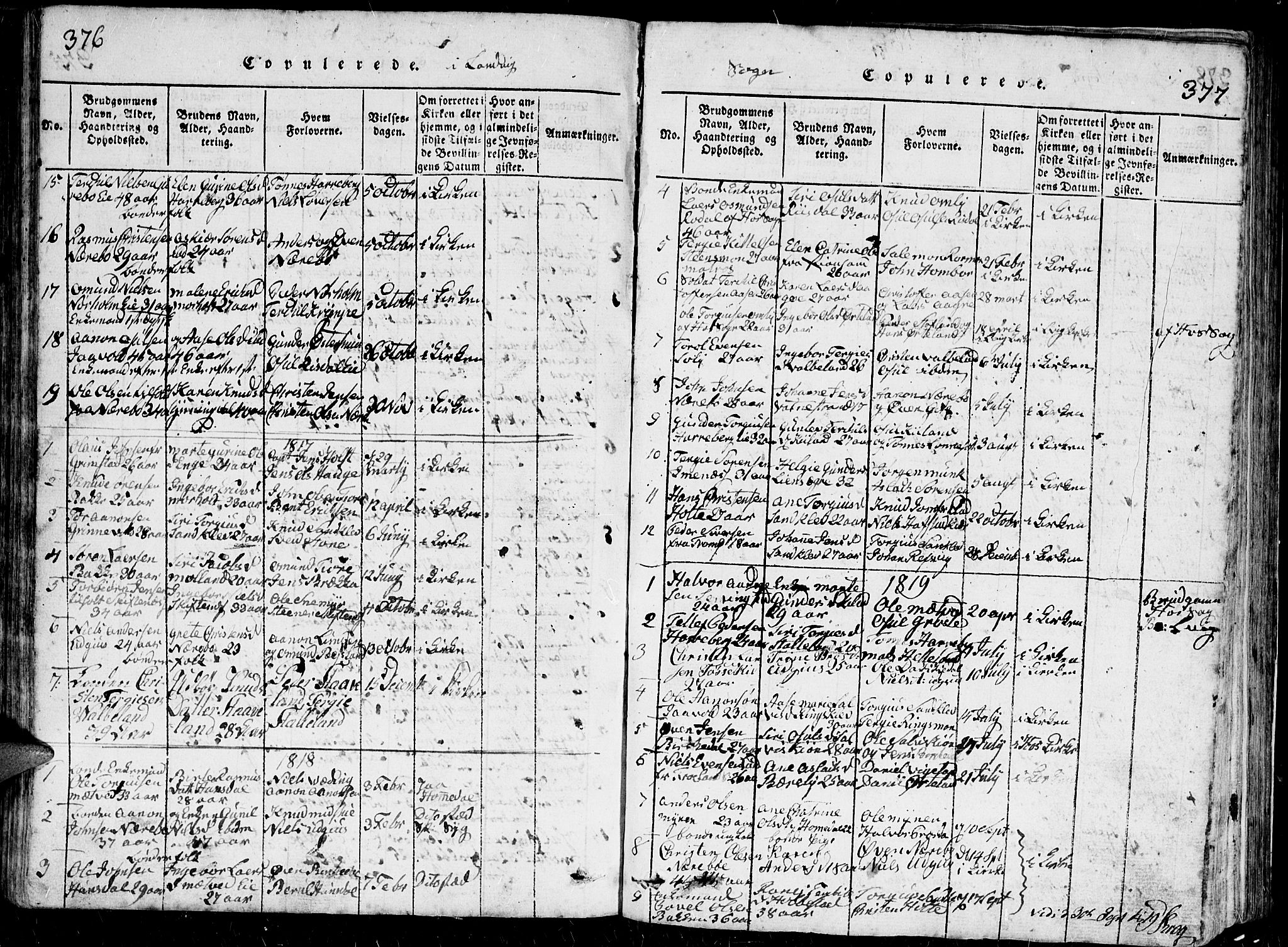 Hommedal sokneprestkontor, SAK/1111-0023/F/Fb/Fbb/L0003: Parish register (copy) no. B 3 /1, 1816-1850, p. 376-377