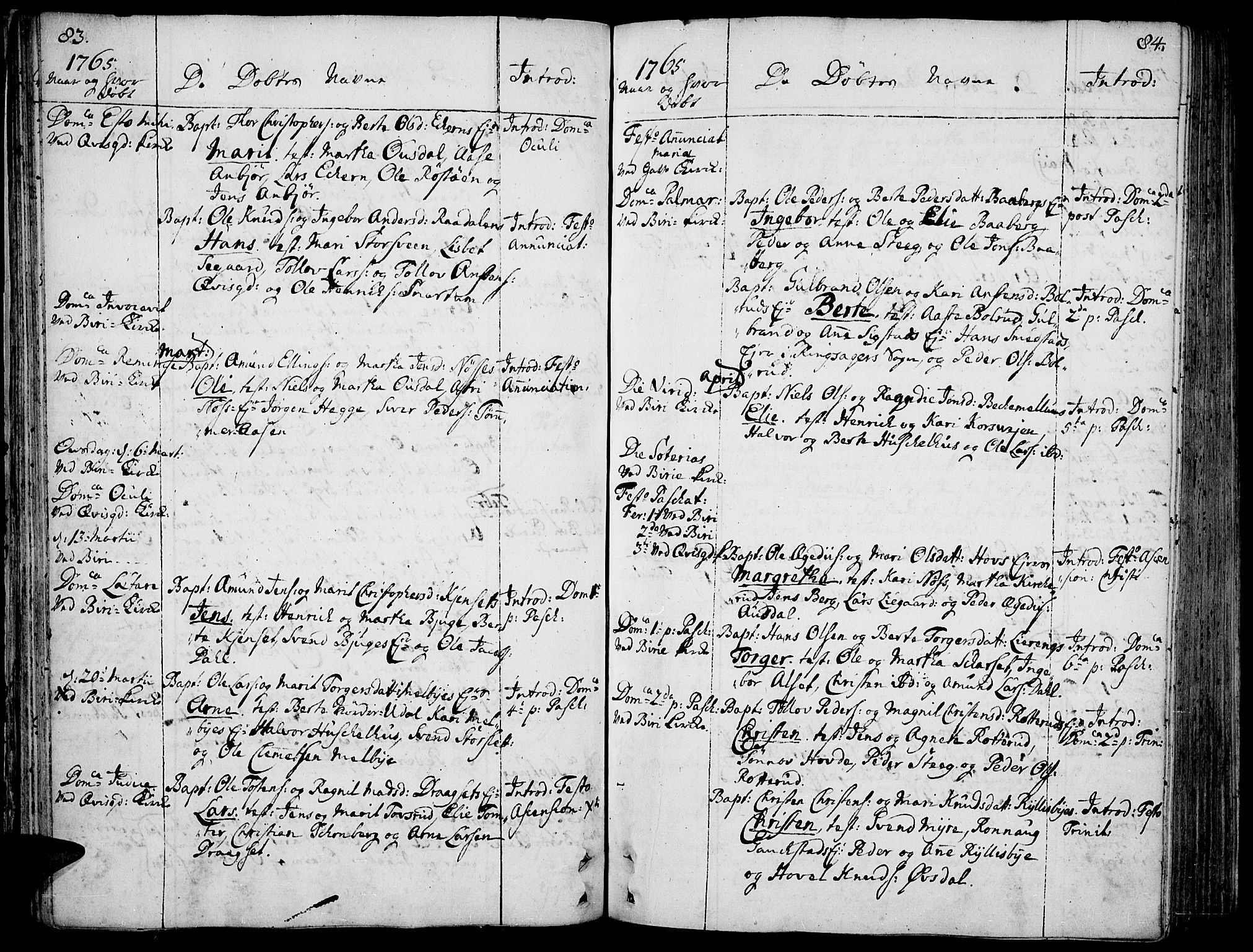 Biri prestekontor, AV/SAH-PREST-096/H/Ha/Haa/L0002: Parish register (official) no. 2, 1754-1789, p. 83-84