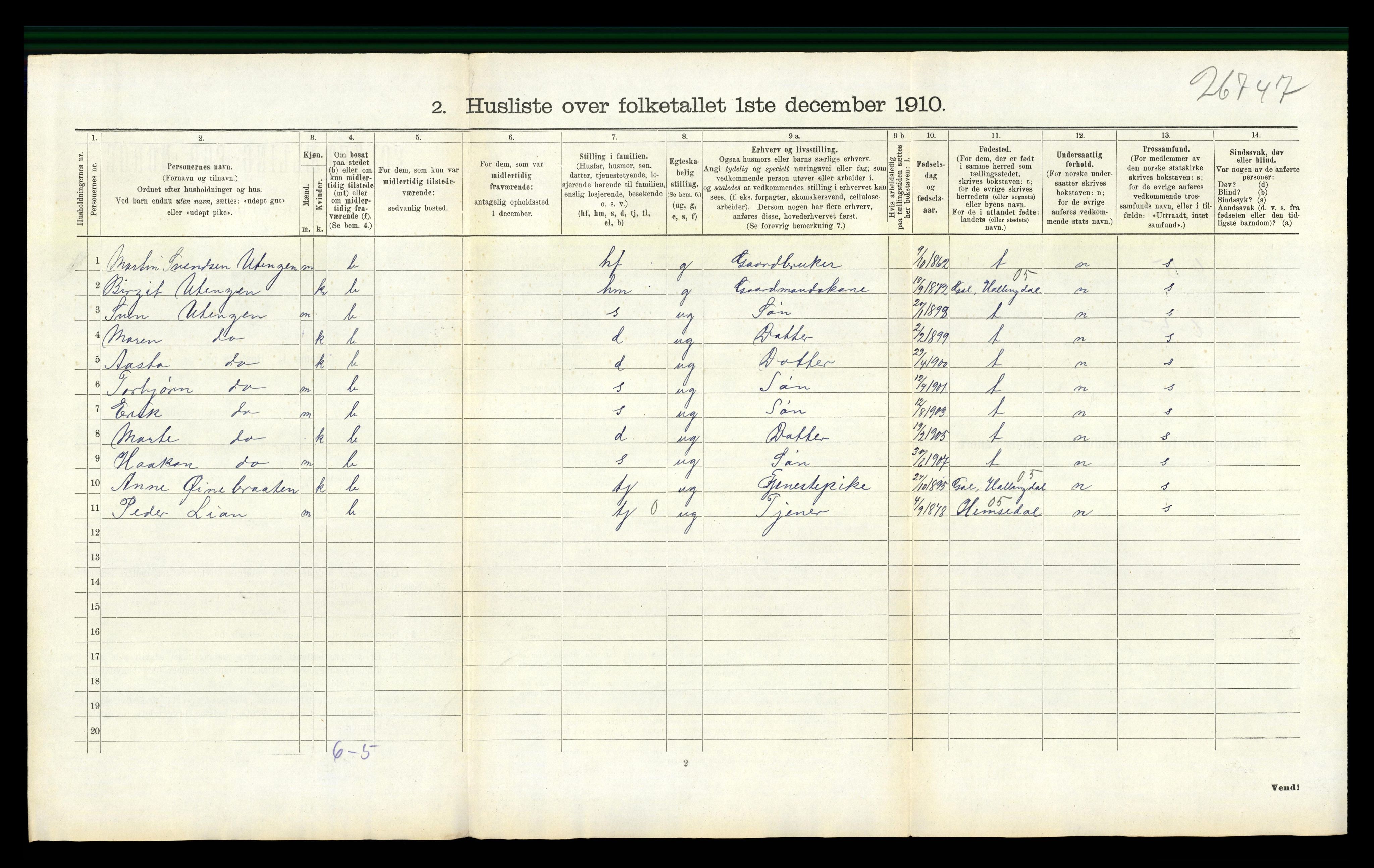 RA, 1910 census for Lier, 1910, p. 1139