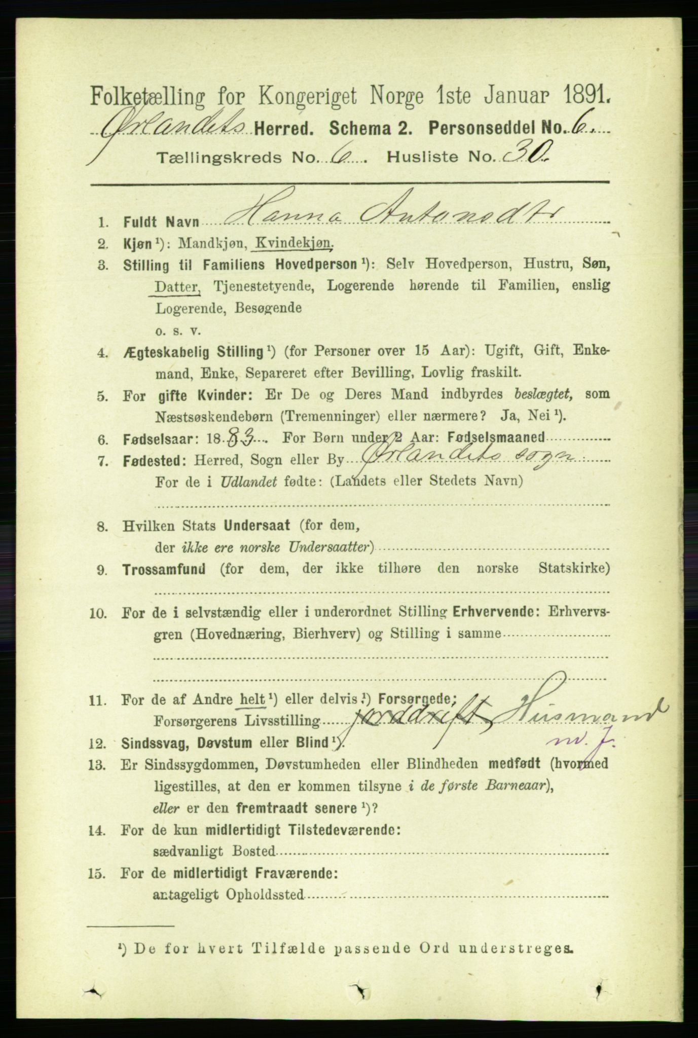 RA, 1891 census for 1621 Ørland, 1891, p. 2023
