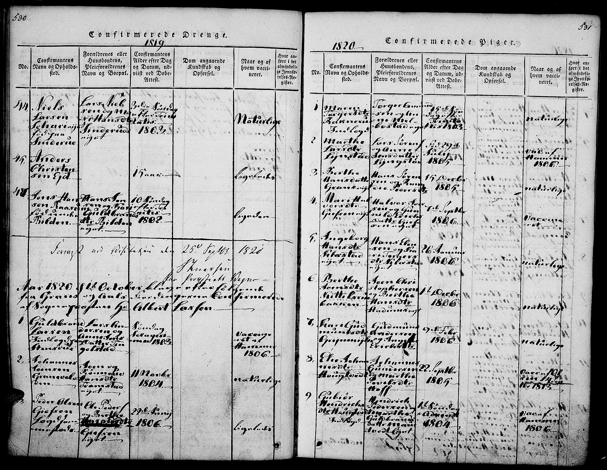 Gran prestekontor, SAH/PREST-112/H/Ha/Haa/L0009: Parish register (official) no. 9, 1815-1824, p. 530-531