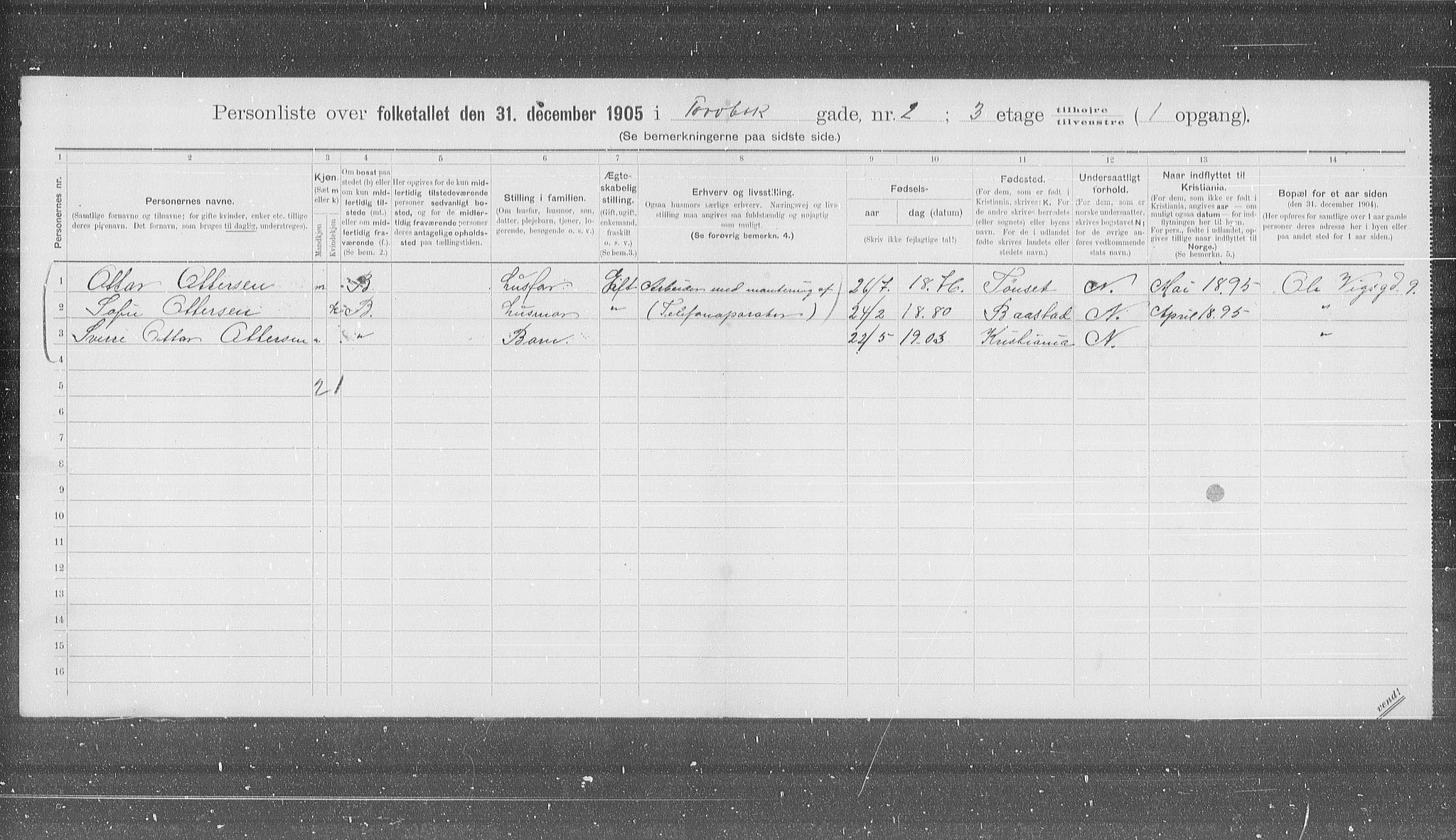 OBA, Municipal Census 1905 for Kristiania, 1905, p. 60154