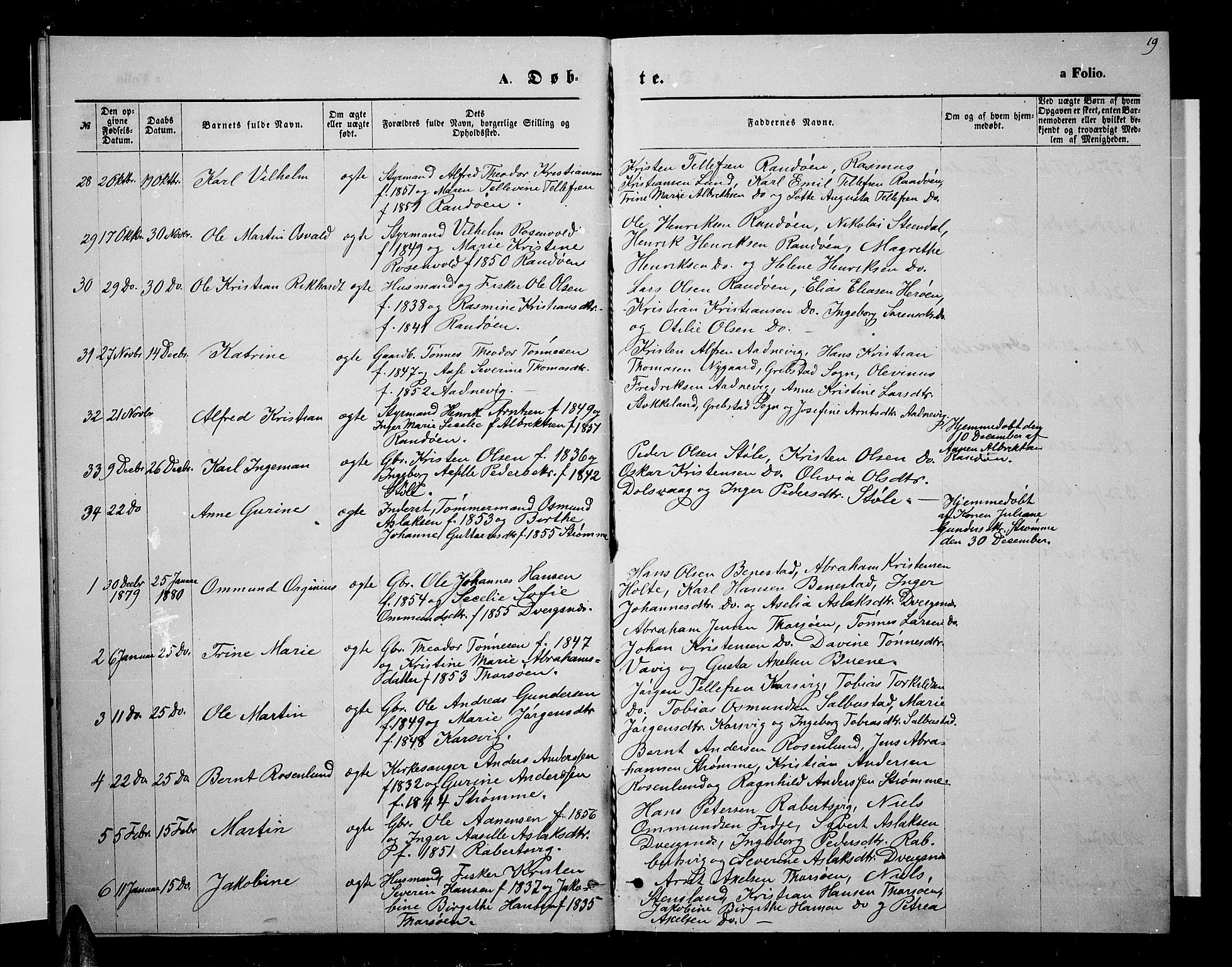 Oddernes sokneprestkontor, AV/SAK-1111-0033/F/Fb/Fbb/L0001: Parish register (copy) no. B 1, 1871-1888, p. 19