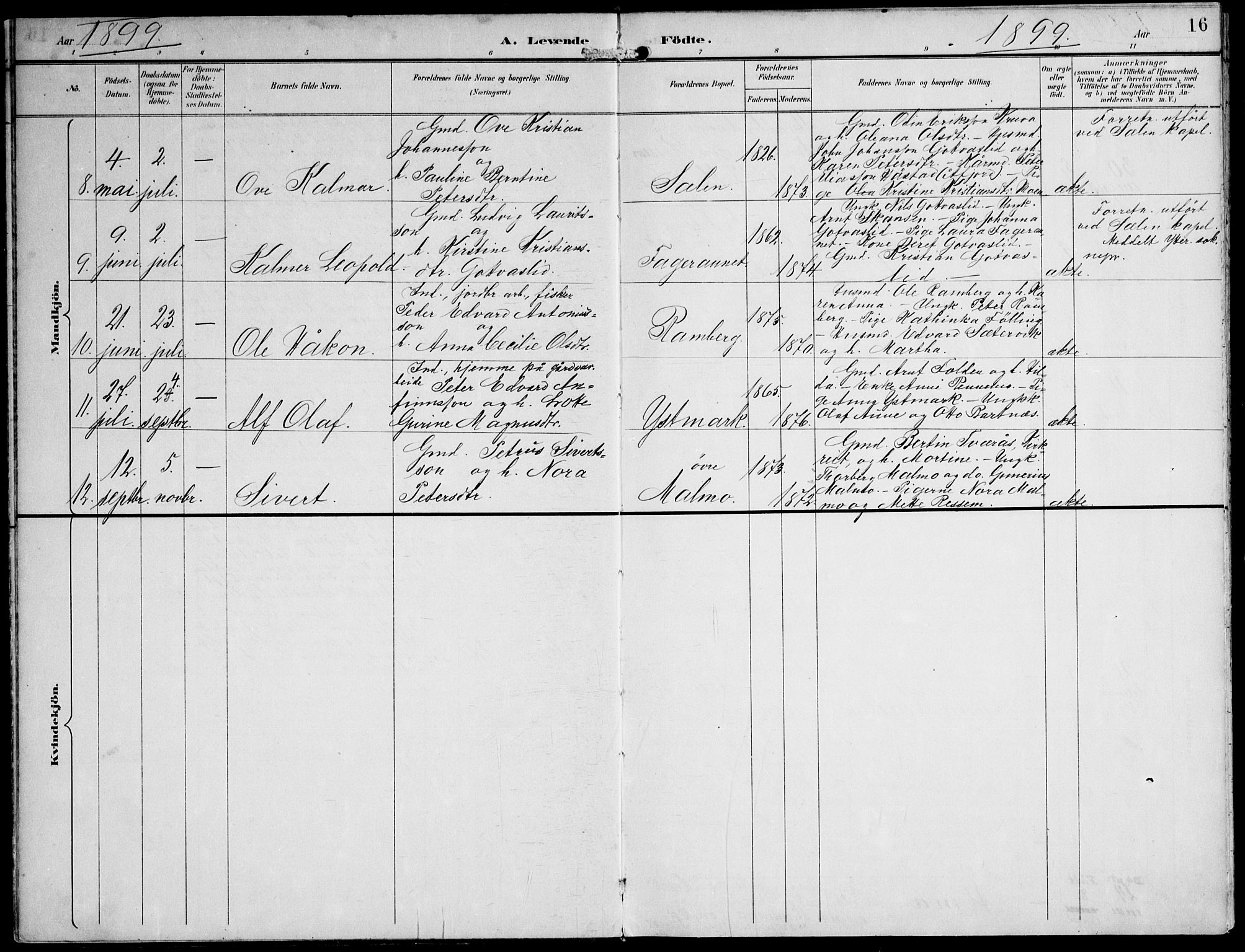 Ministerialprotokoller, klokkerbøker og fødselsregistre - Nord-Trøndelag, AV/SAT-A-1458/745/L0430: Parish register (official) no. 745A02, 1895-1913, p. 16
