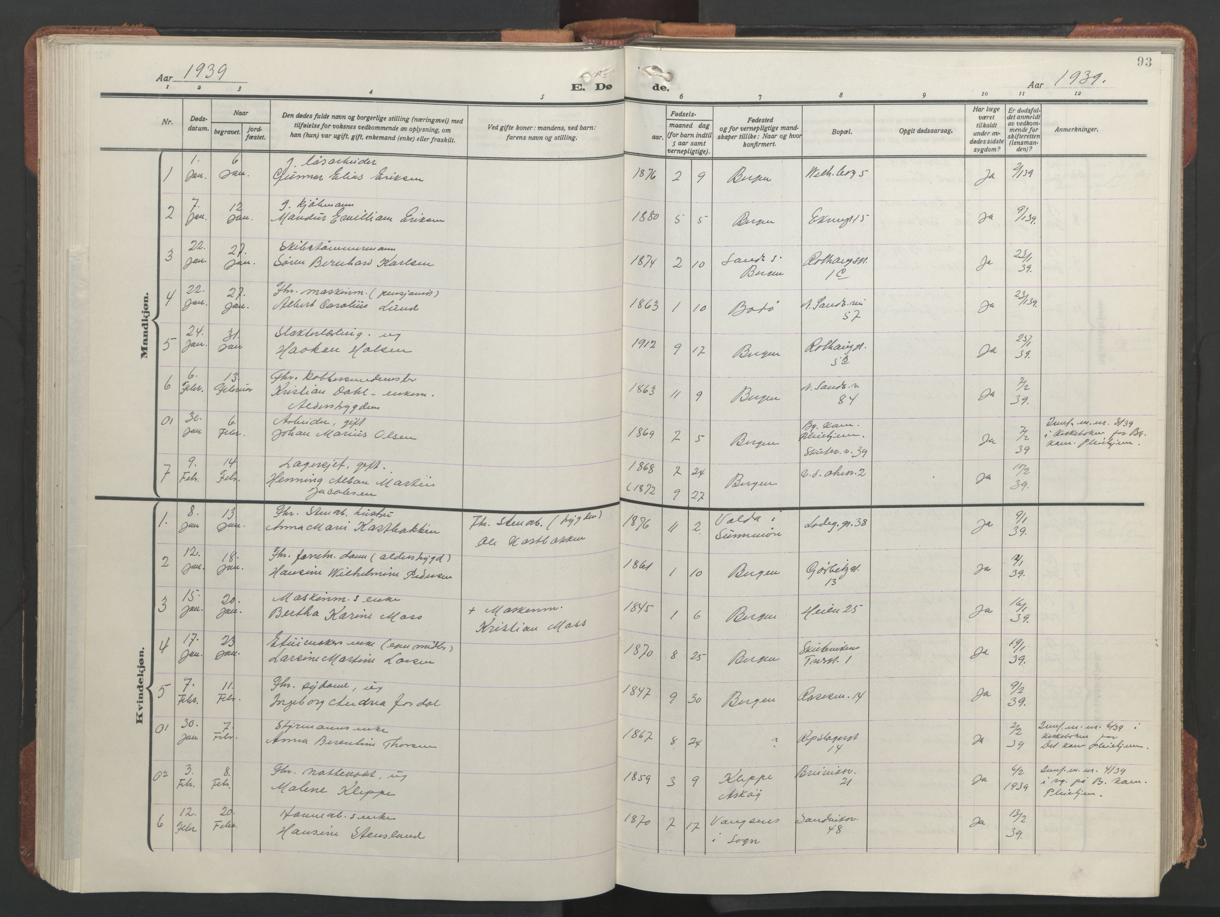 Sandviken Sokneprestembete, SAB/A-77601/H/Hb/L0018: Parish register (copy) no. E 2, 1926-1962, p. 92b-93a