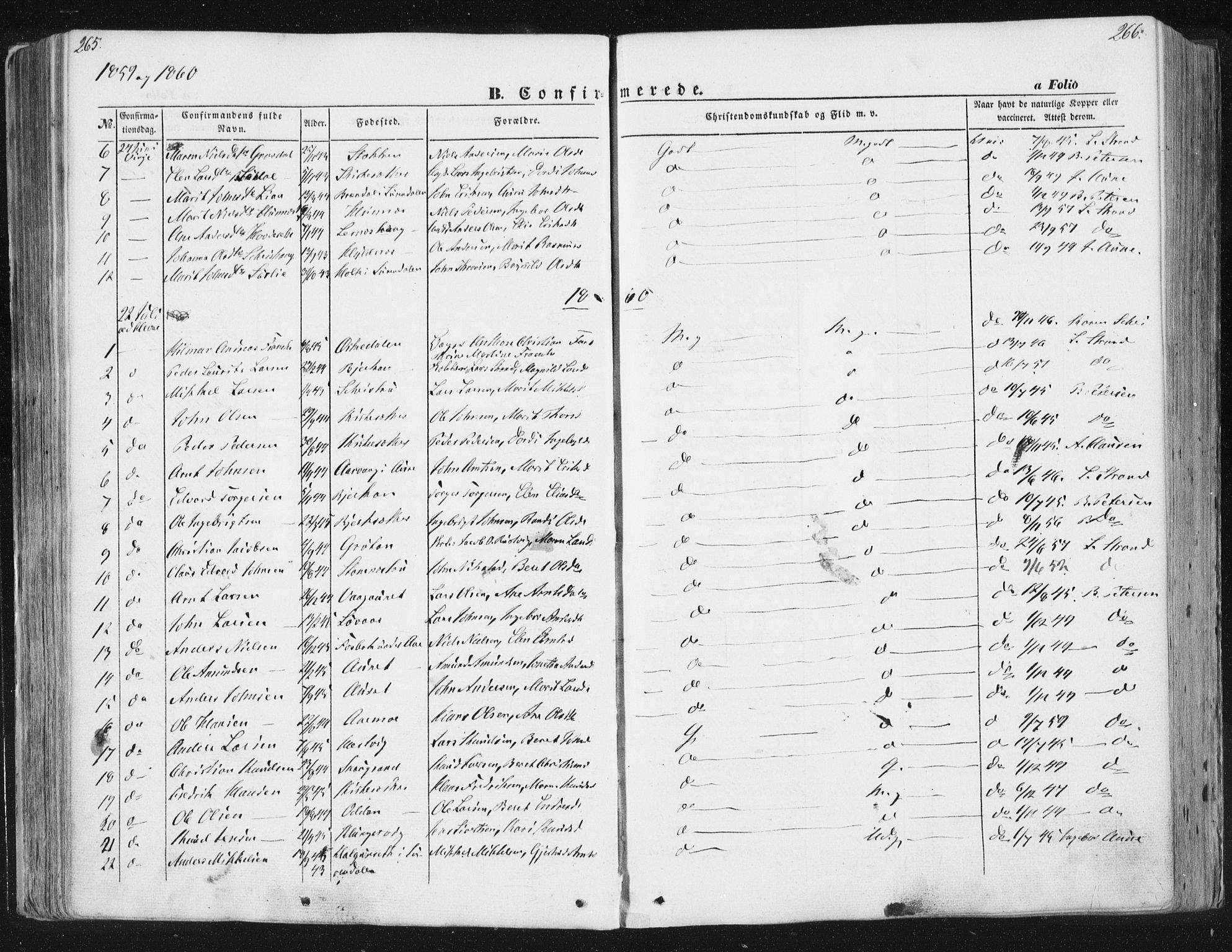 Ministerialprotokoller, klokkerbøker og fødselsregistre - Sør-Trøndelag, SAT/A-1456/630/L0494: Parish register (official) no. 630A07, 1852-1868, p. 265-266