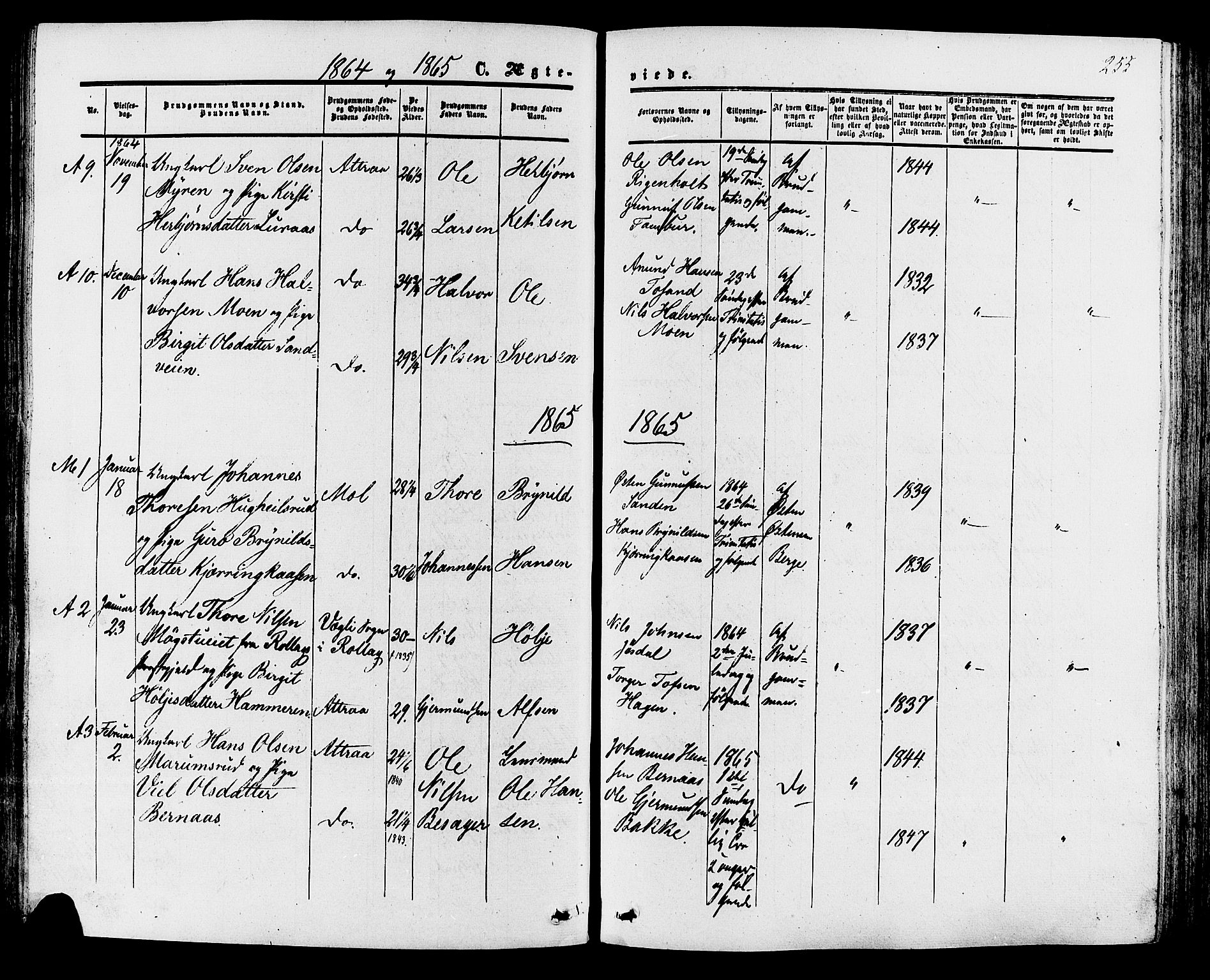 Tinn kirkebøker, SAKO/A-308/F/Fa/L0006: Parish register (official) no. I 6, 1857-1878, p. 255