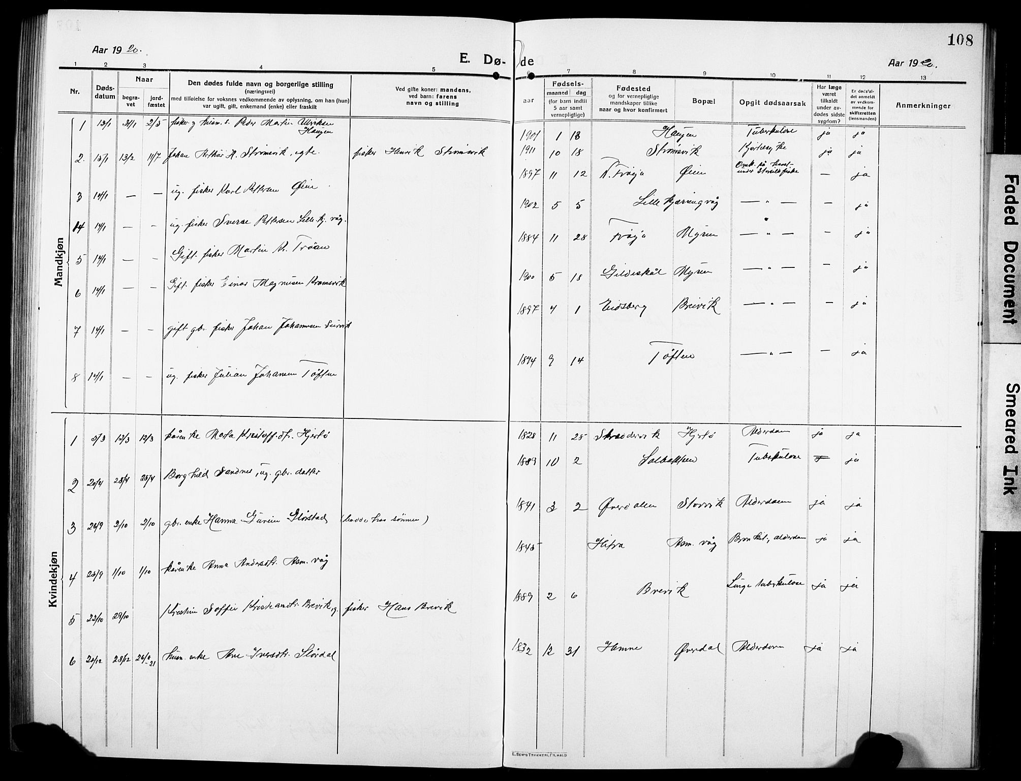 Ministerialprotokoller, klokkerbøker og fødselsregistre - Sør-Trøndelag, SAT/A-1456/634/L0543: Parish register (copy) no. 634C05, 1917-1928, p. 108