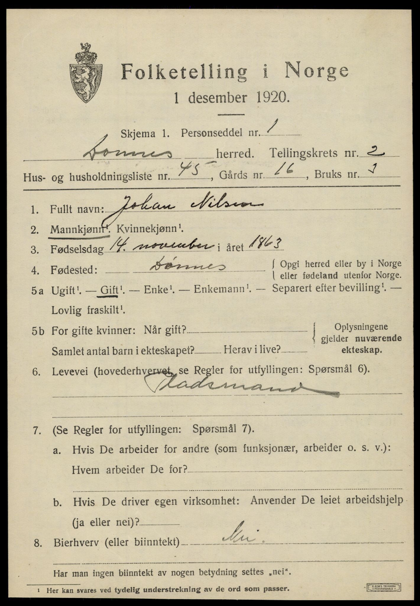 SAT, 1920 census for Dønnes, 1920, p. 1674