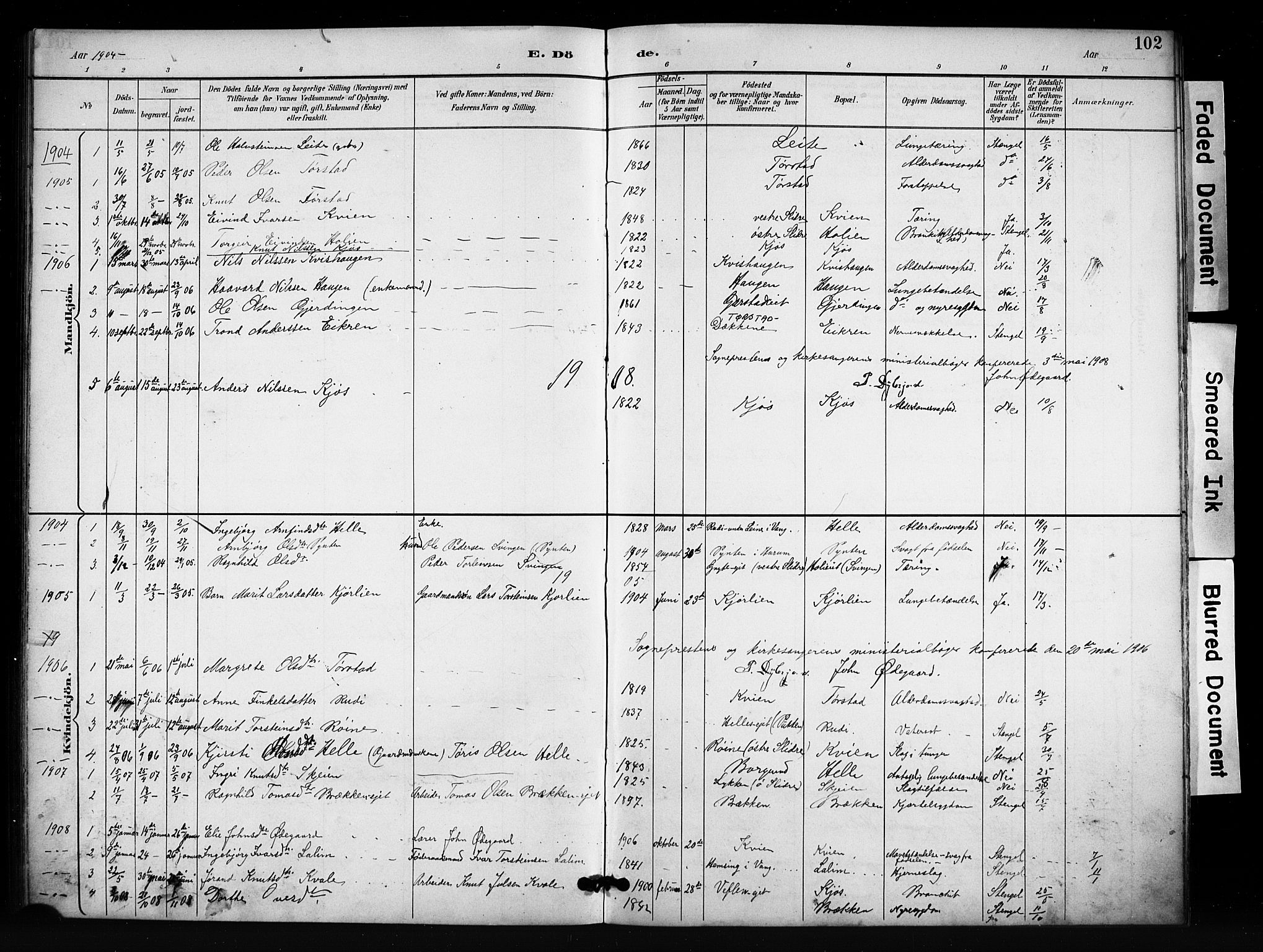 Vang prestekontor, Valdres, SAH/PREST-140/H/Hb/L0007: Parish register (copy) no. 7, 1893-1924, p. 102