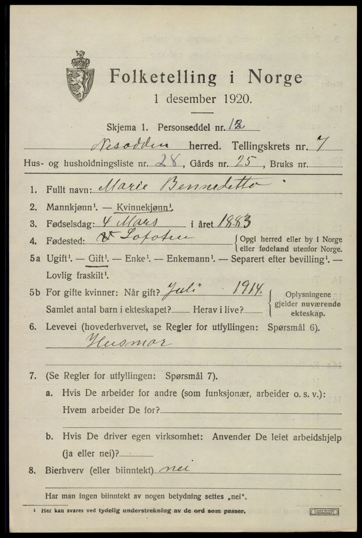 SAO, 1920 census for Nesodden, 1920, p. 5975