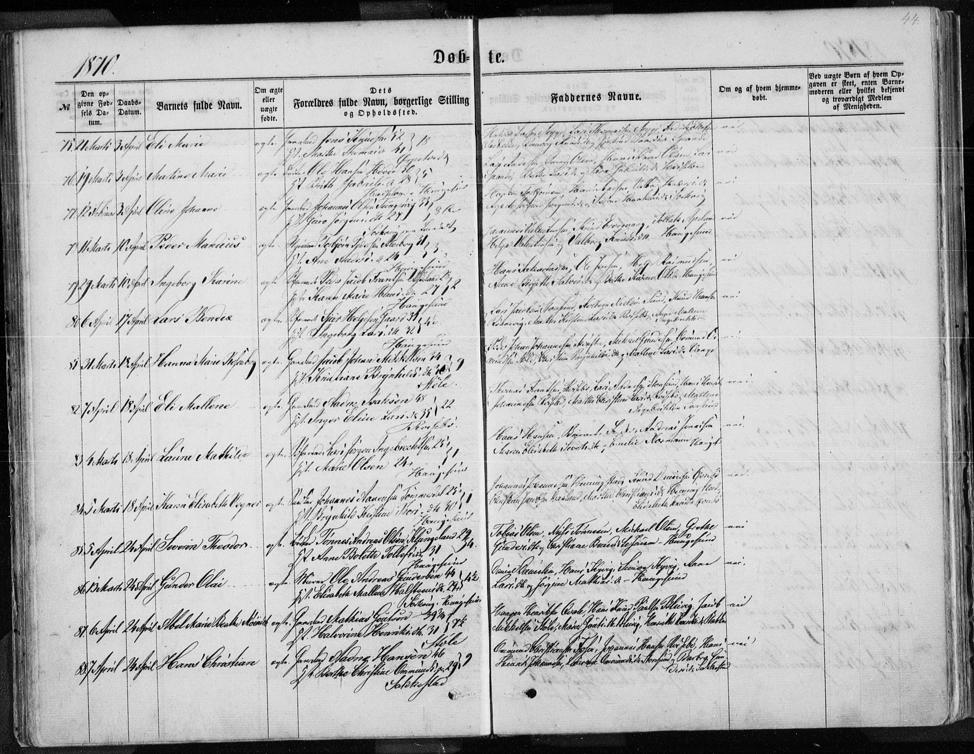 Torvastad sokneprestkontor, AV/SAST-A -101857/H/Ha/Haa/L0012: Parish register (official) no. A 12.1, 1867-1877, p. 44