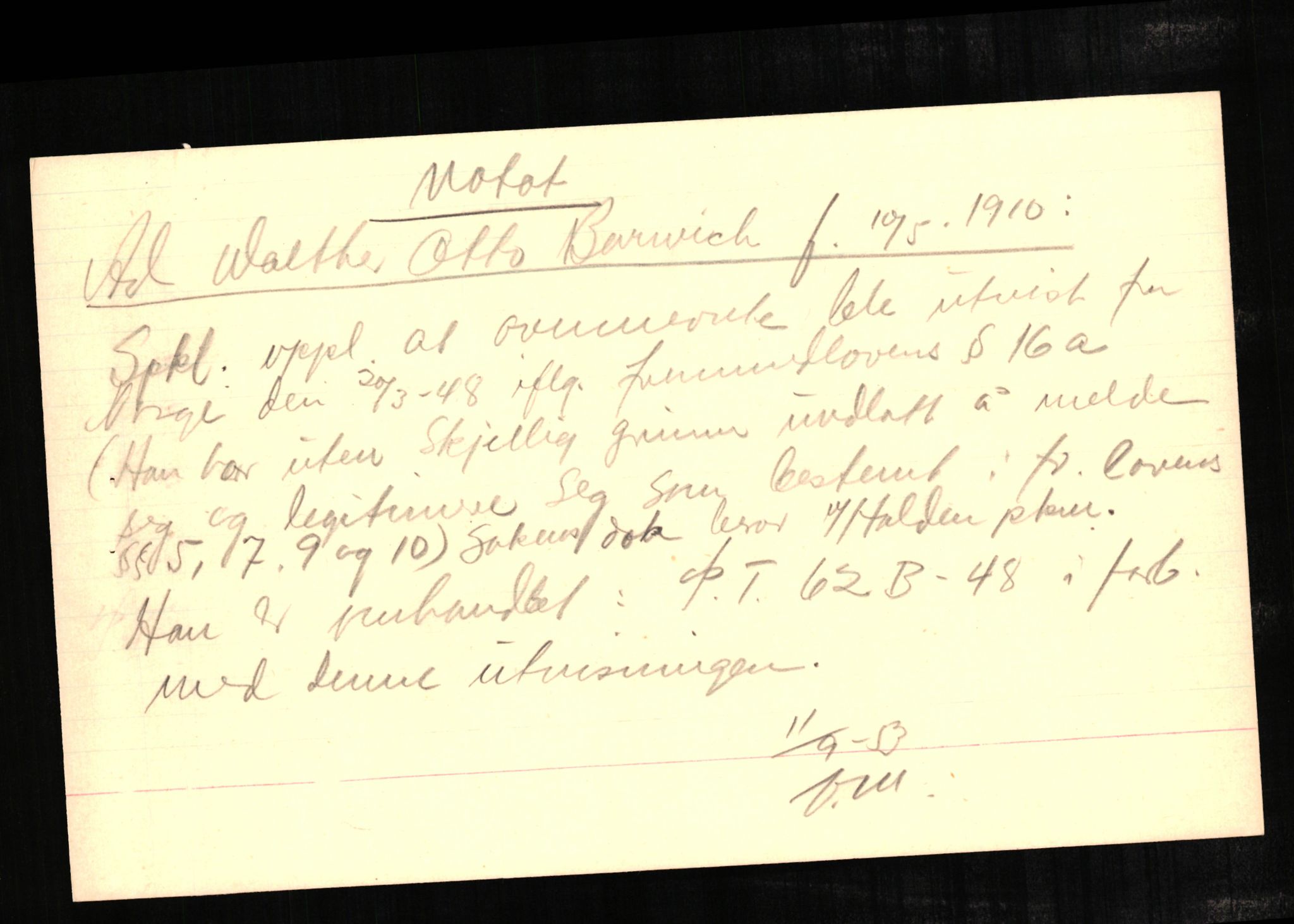 Forsvaret, Forsvarets overkommando II, RA/RAFA-3915/D/Db/L0002: CI Questionaires. Tyske okkupasjonsstyrker i Norge. Tyskere., 1945-1946, p. 190