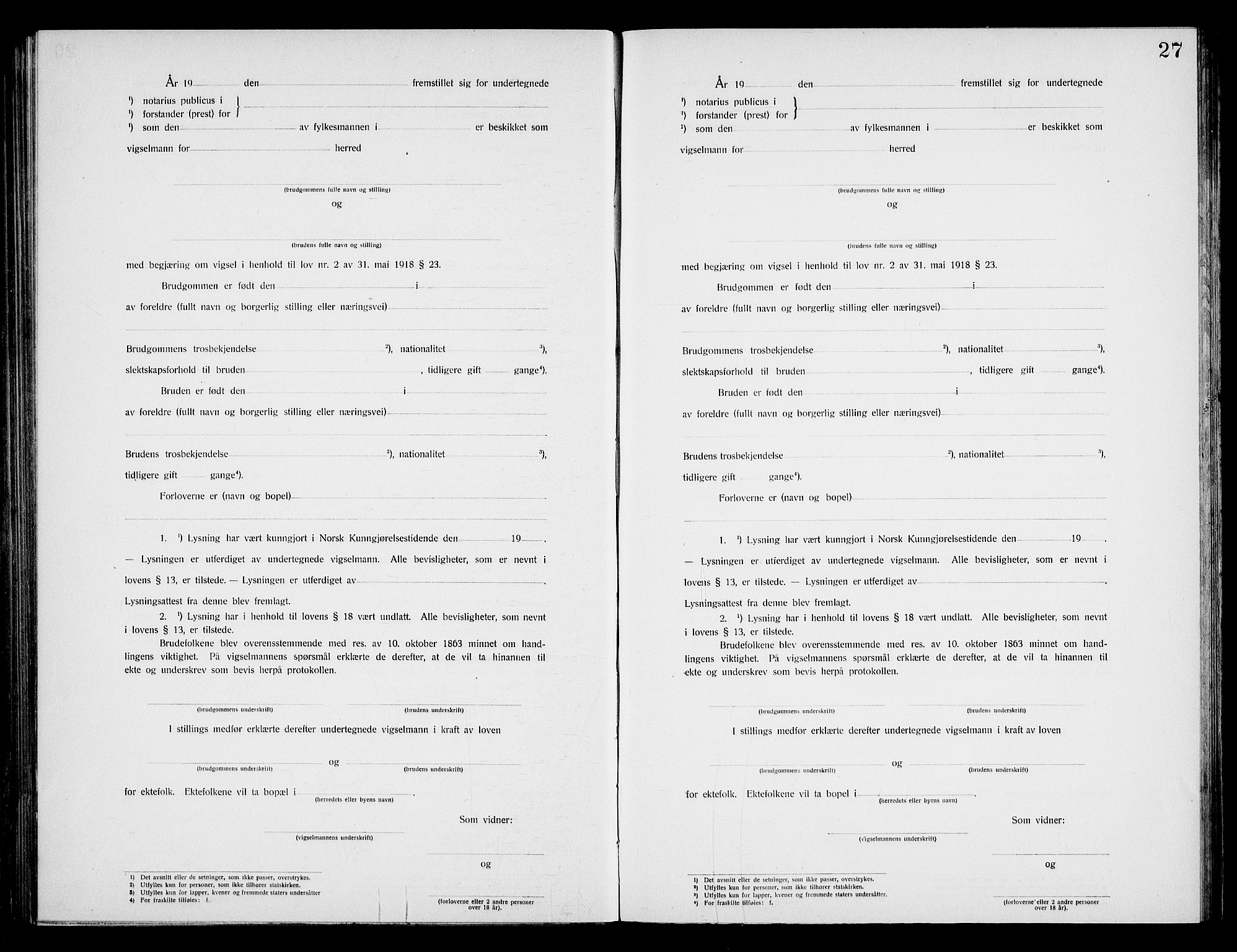 Oslo byfogd avd. I, SAO/A-10220/L/Lb/Lbb/L0028: Notarialprotokoll, rekke II: Vigsler, 1937, p. 26b-27a