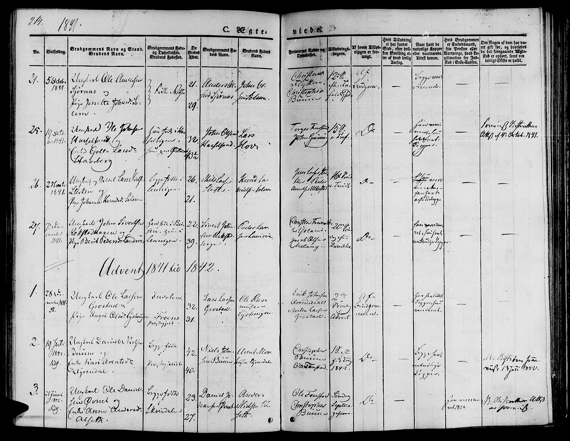 Ministerialprotokoller, klokkerbøker og fødselsregistre - Sør-Trøndelag, AV/SAT-A-1456/646/L0610: Parish register (official) no. 646A08, 1837-1847, p. 214