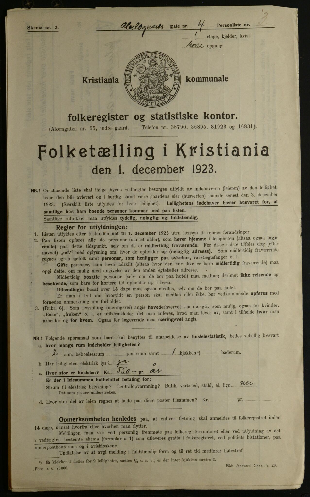 OBA, Municipal Census 1923 for Kristiania, 1923, p. 19