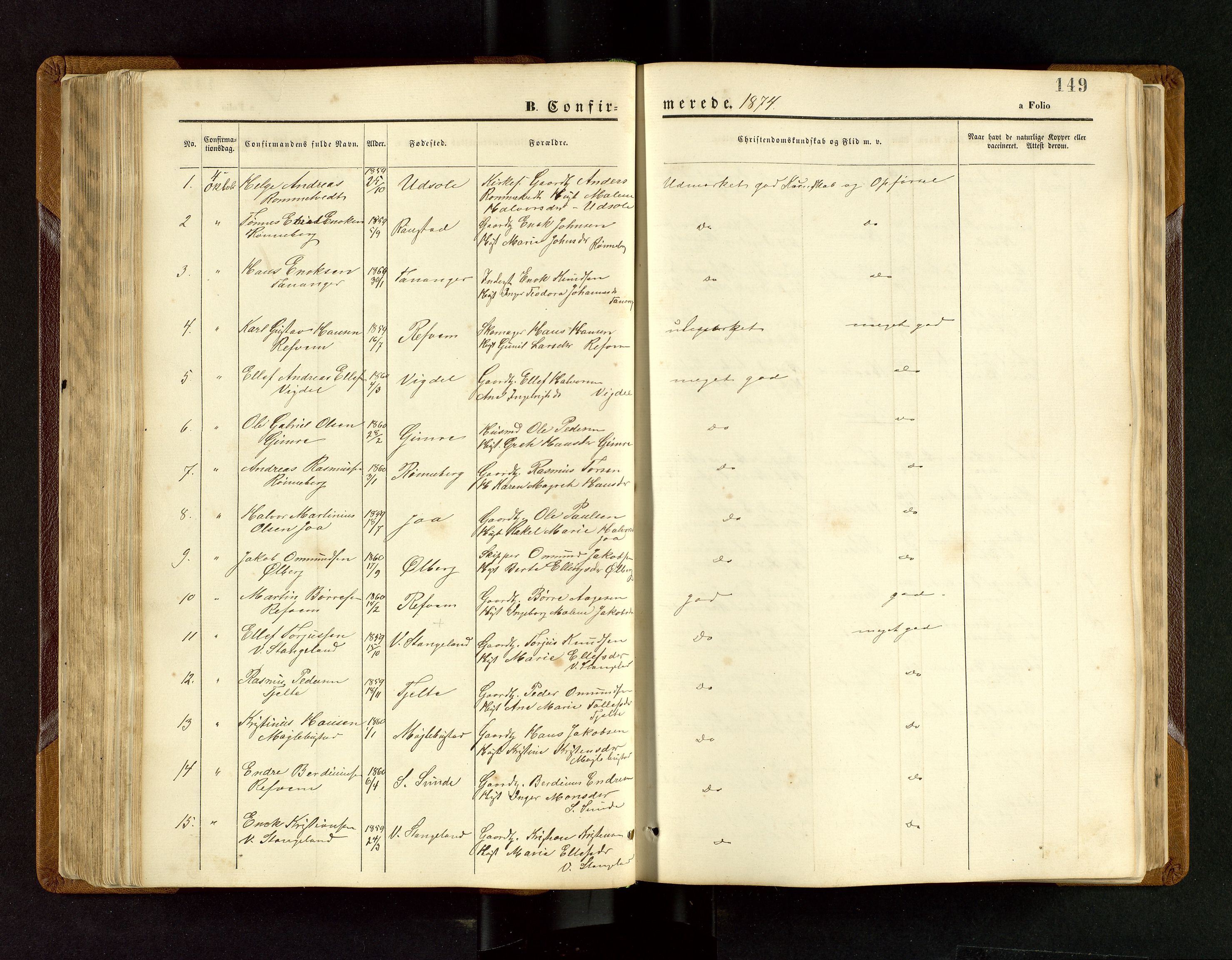 Håland sokneprestkontor, SAST/A-101802/001/30BB/L0003: Parish register (copy) no. B 3, 1873-1893, p. 149