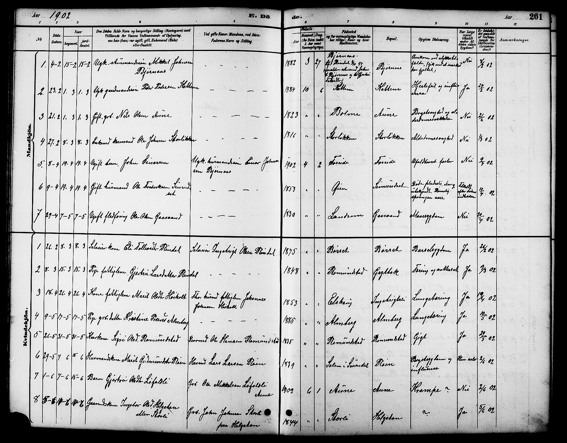 Ministerialprotokoller, klokkerbøker og fødselsregistre - Møre og Romsdal, SAT/A-1454/598/L1078: Parish register (copy) no. 598C03, 1892-1909, p. 261
