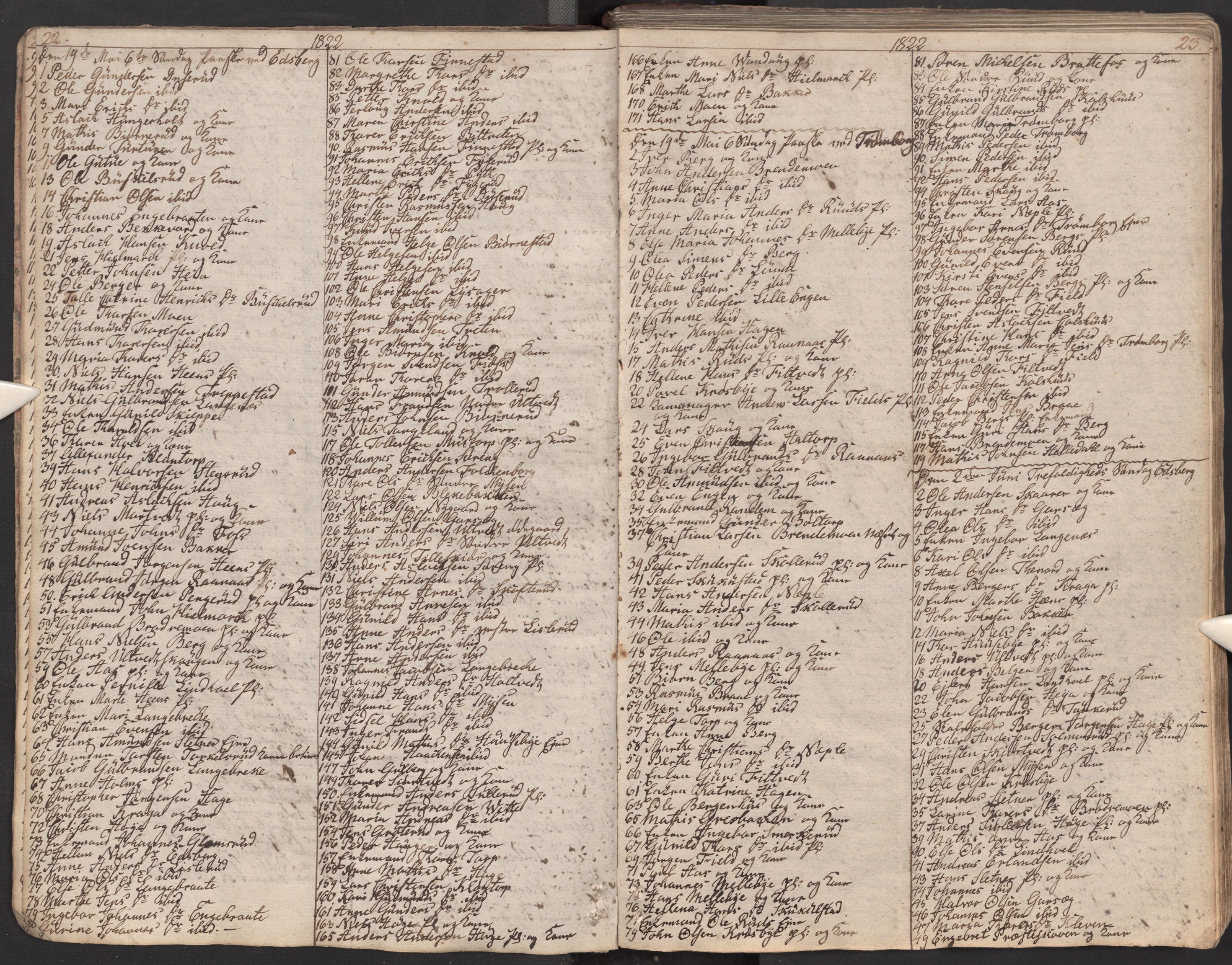 Eidsberg prestekontor Kirkebøker, AV/SAO-A-10905/M/Ma/L0002: Communicants register no. I 2, 1821-1841, p. 22-23