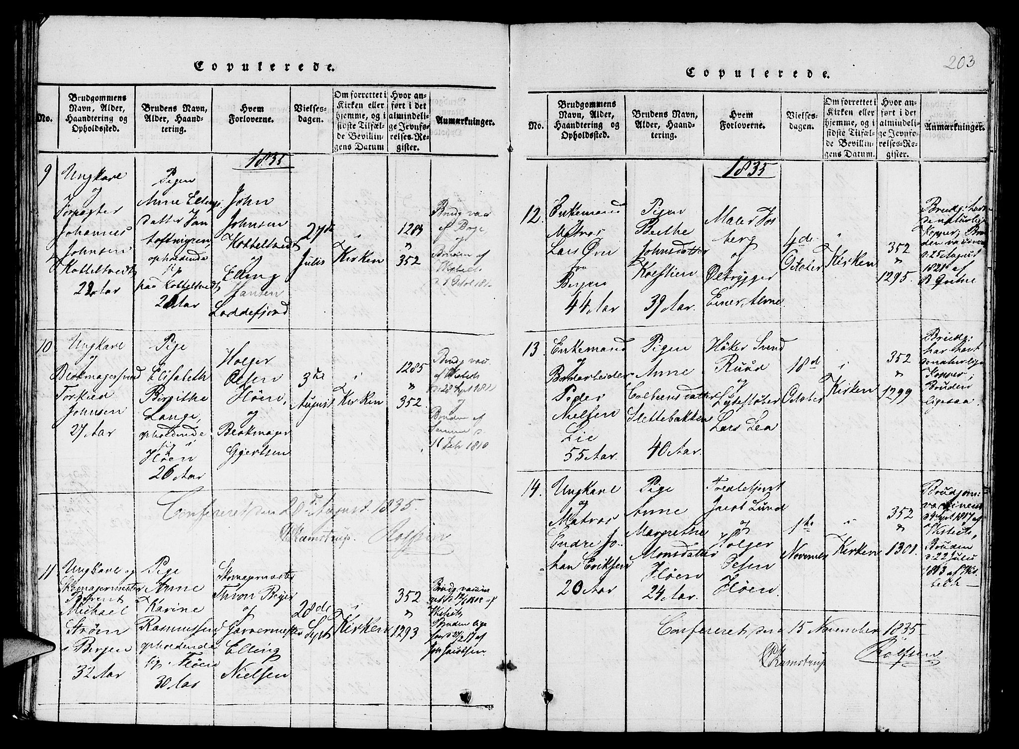 St. Jørgens hospital og Årstad sokneprestembete, AV/SAB-A-99934: Parish register (copy) no. A 1, 1816-1843, p. 203