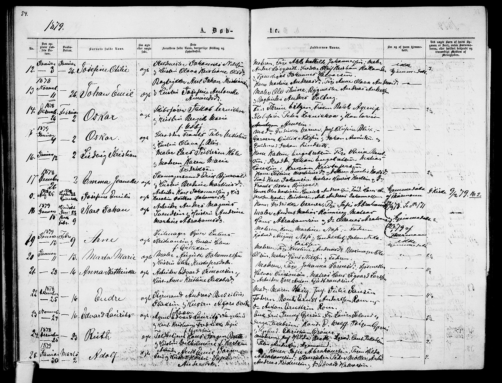 Tønsberg kirkebøker, AV/SAKO-A-330/G/Ga/L0005: Parish register (copy) no. 5, 1875-1885, p. 54