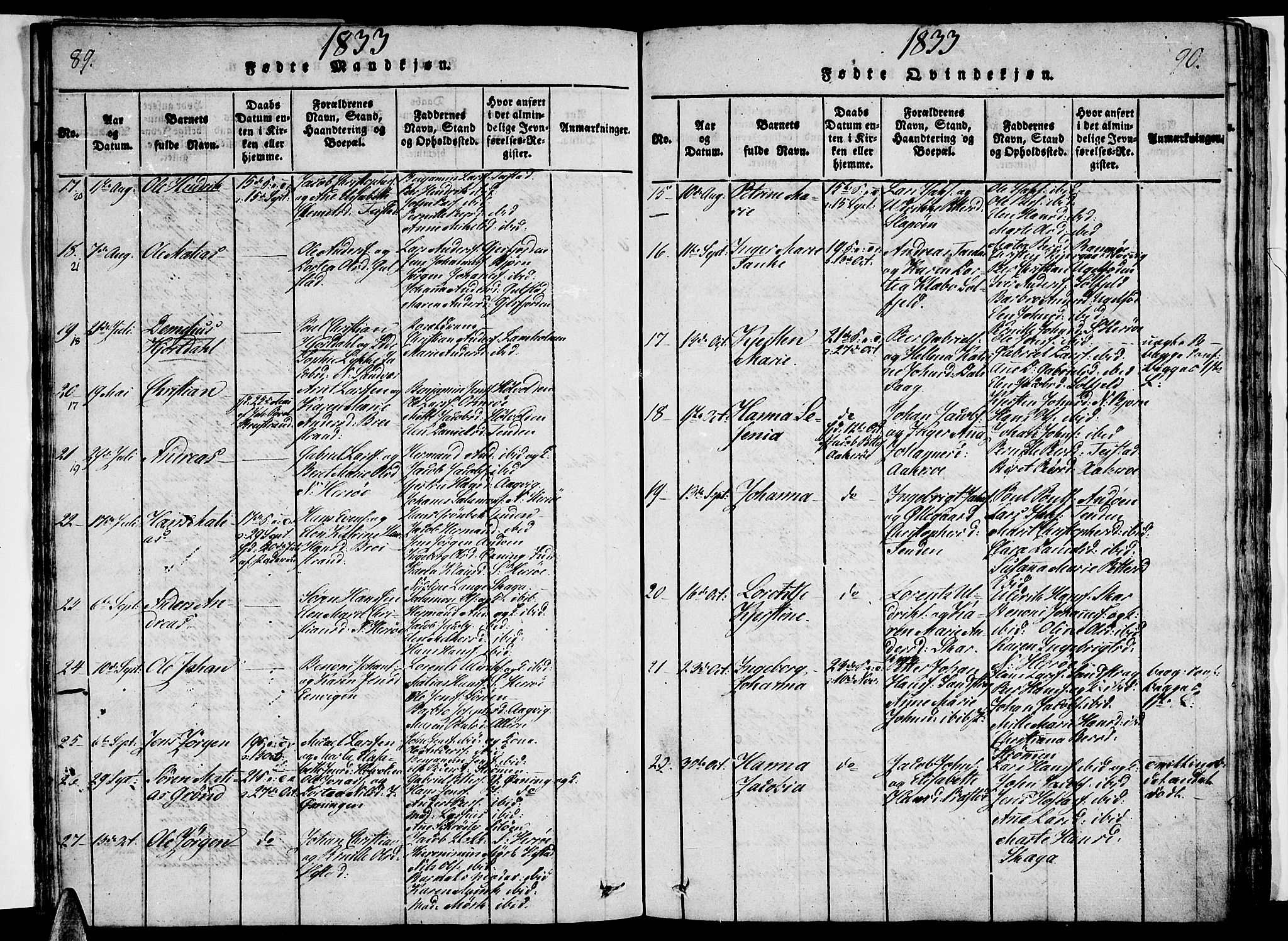 Ministerialprotokoller, klokkerbøker og fødselsregistre - Nordland, AV/SAT-A-1459/834/L0510: Parish register (copy) no. 834C01, 1820-1847, p. 89-90