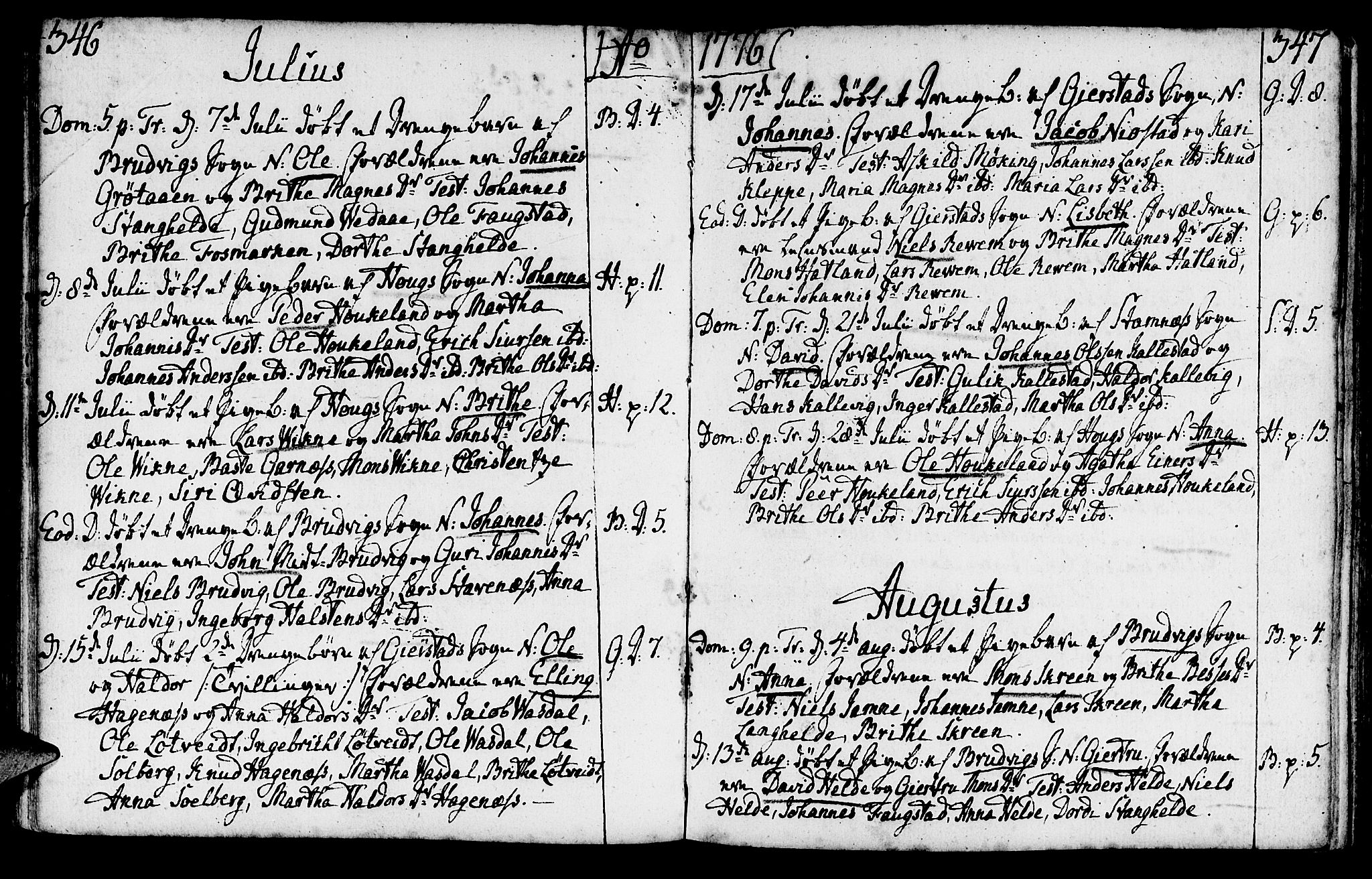 Haus sokneprestembete, AV/SAB-A-75601/H/Haa: Parish register (official) no. A 9, 1767-1781, p. 346-347