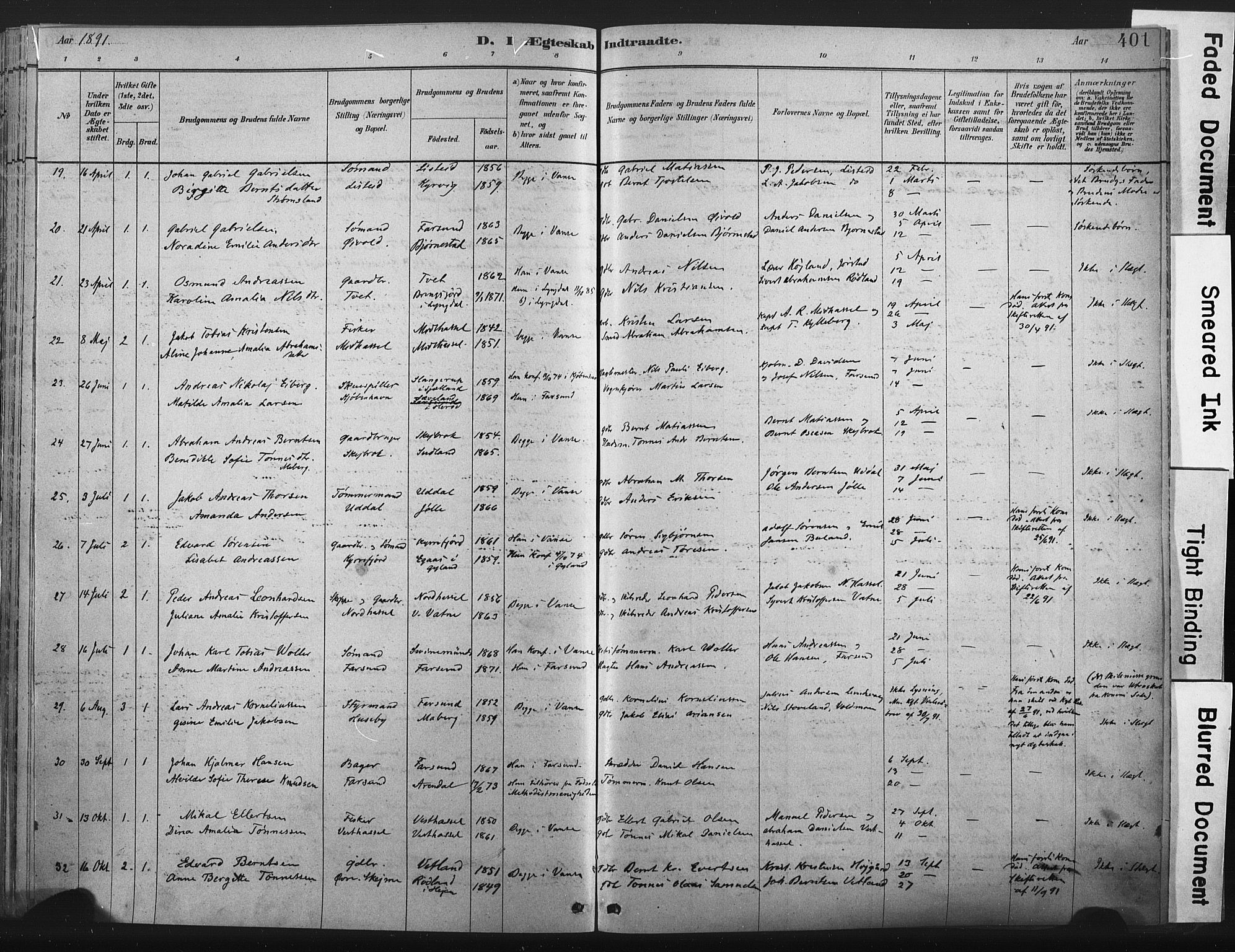 Lista sokneprestkontor, AV/SAK-1111-0027/F/Fa/L0012: Parish register (official) no. A 12, 1879-1903, p. 401